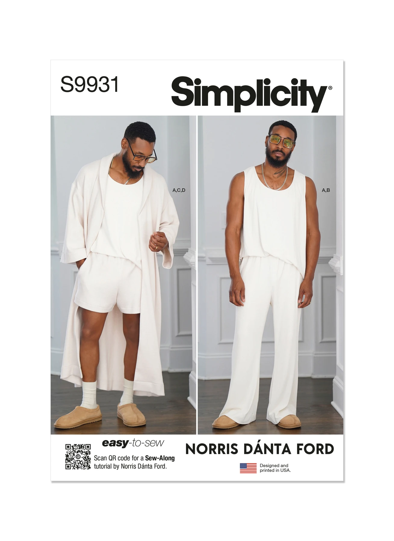 Simplicity Sewing Pattern Men's Robe, Knit Tank Top, Pants and Shorts by Norris Danta Ford 1 Simplicity Sewing Pattern Men's Robe, Knit Tank Top, Pants and Shorts by Norris Danta Ford