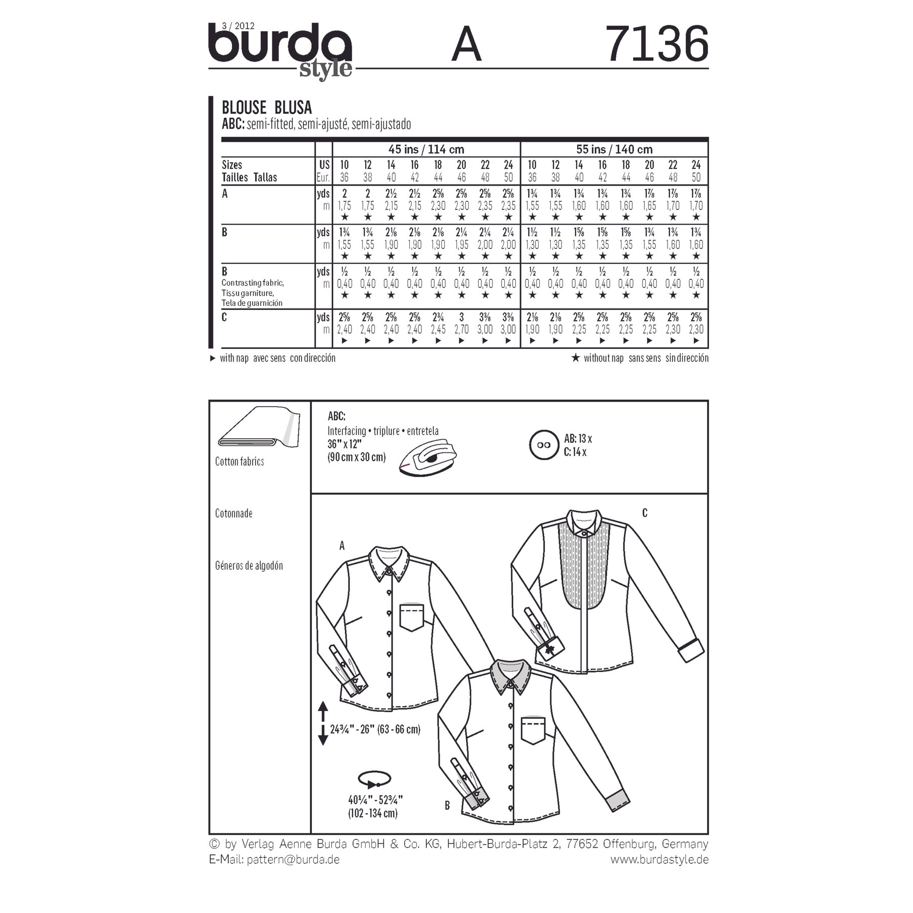 Burda Style Sewing Pattern Blouse 2 Burda Style Sewing Pattern Blouse