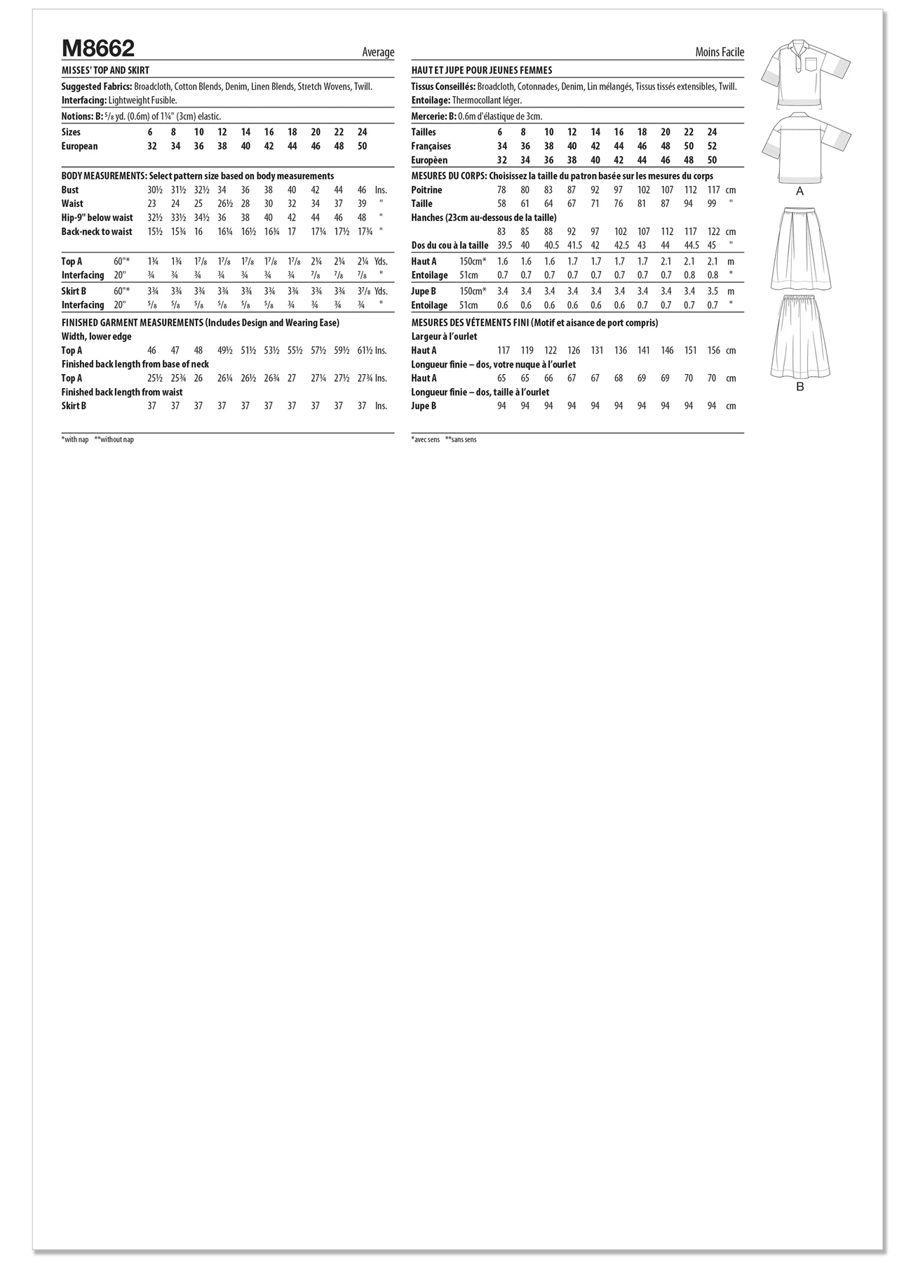 McCall's Sewing Pattern Misses' Top and Skirt 8 McCall's Sewing Pattern Misses' Top and Skirt
