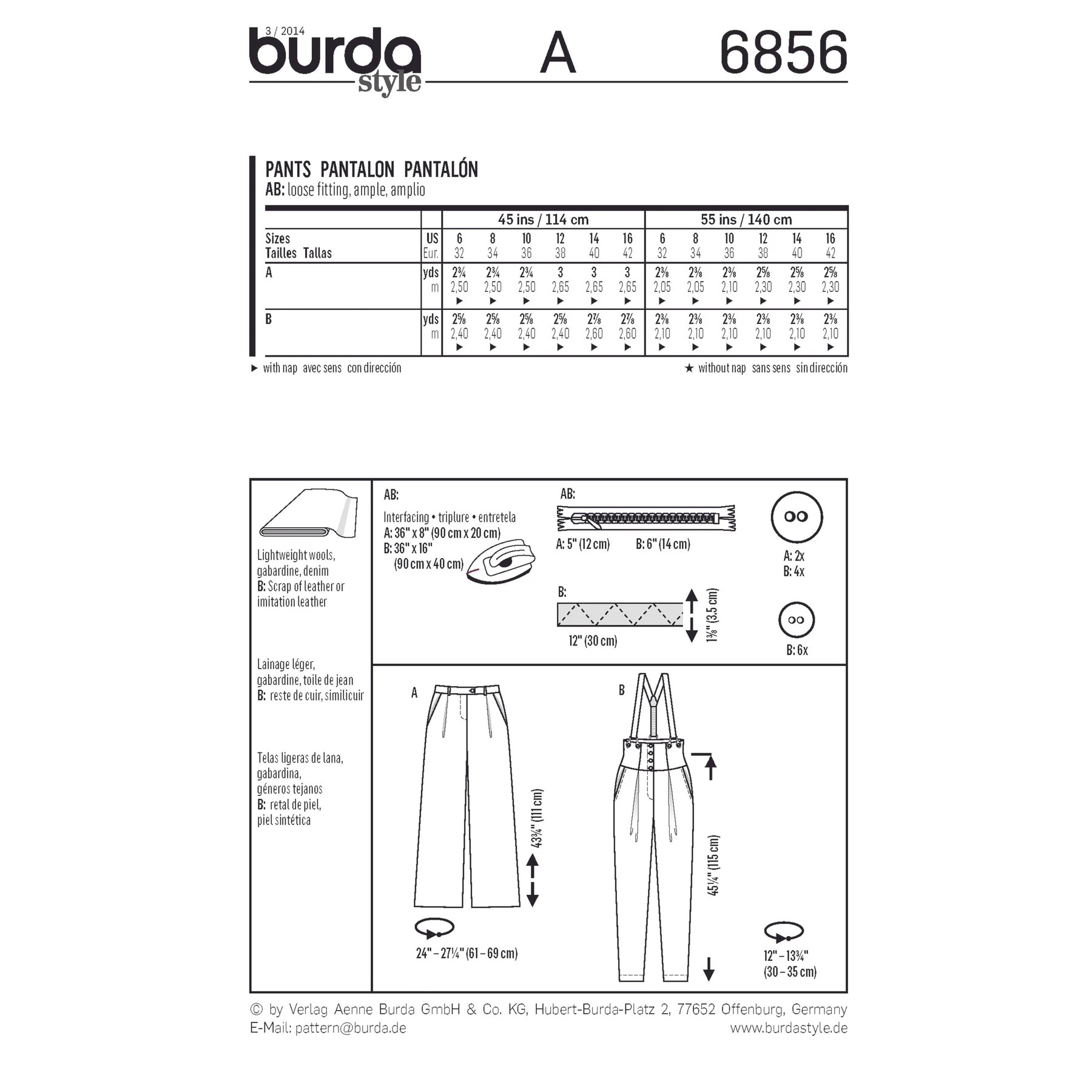 Burda Style Sewing Pattern Misses' Pants