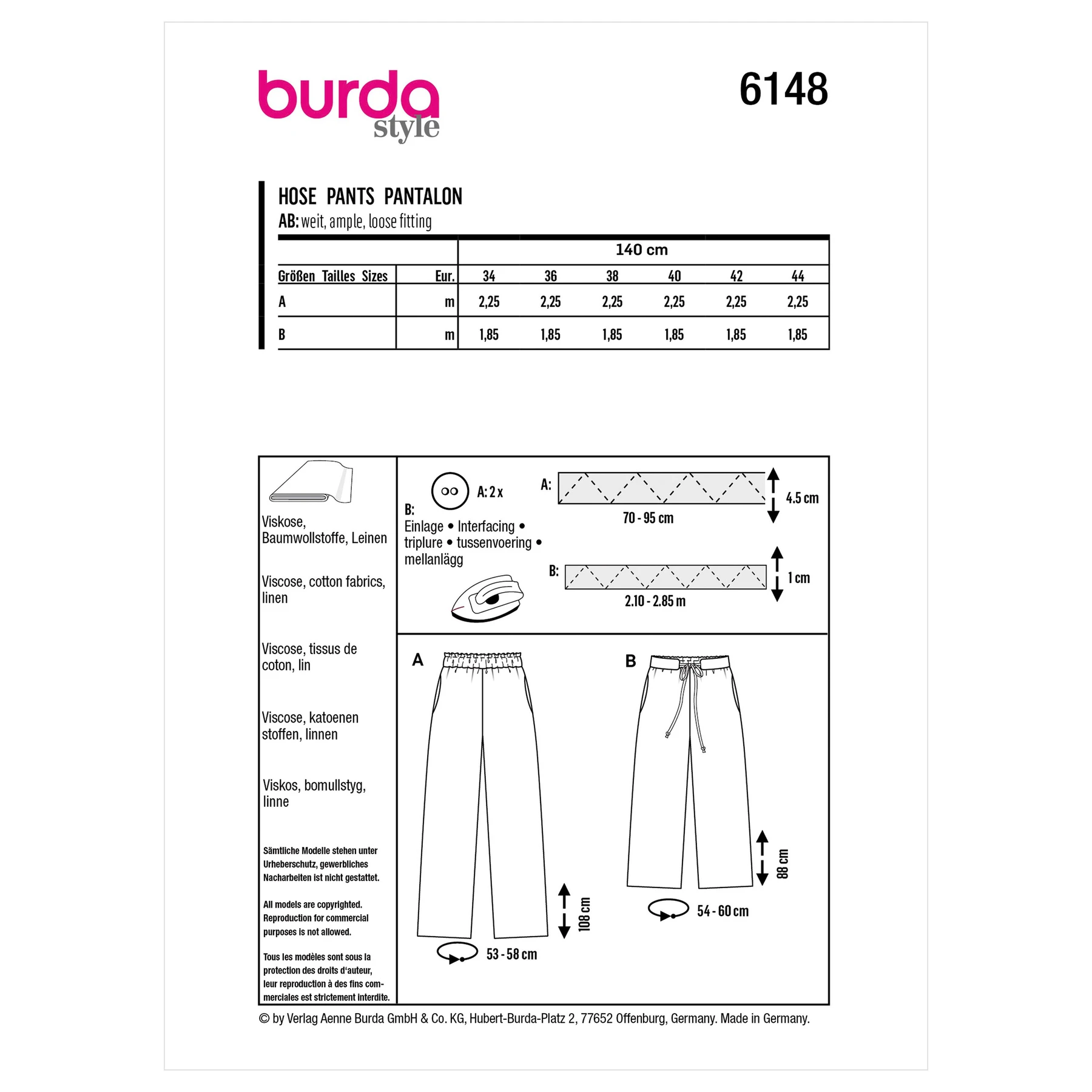 Burda Style Sewing Pattern Misses' Trousers & Pants 4 Burda Style Sewing Pattern Misses' Trousers & Pants