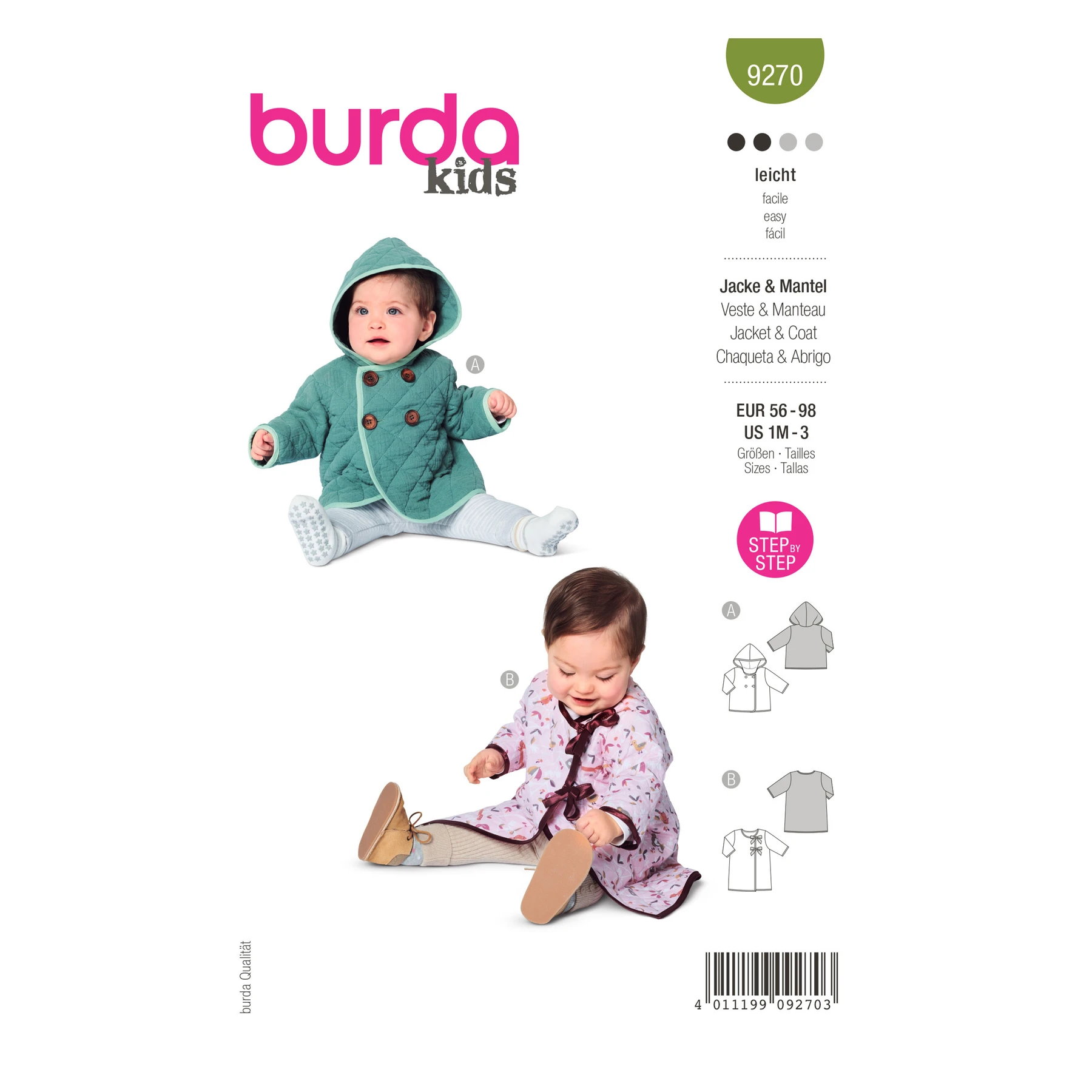 Burda Style Sewing Pattern Babies' Hooded Jacket, Coat with Tie Bands 17 Burda Style Sewing Pattern Babies' Hooded Jacket, Coat with Tie Bands