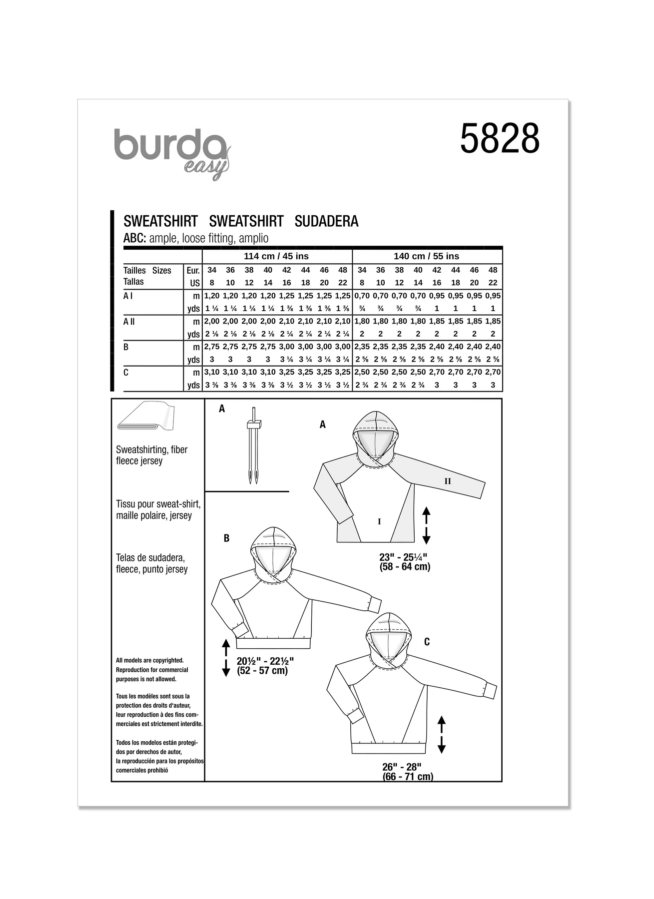 Burda Style Sewing Pattern 5828 Misses' Sweater 14 Burda Style Sewing Pattern 5828 Misses' Sweater