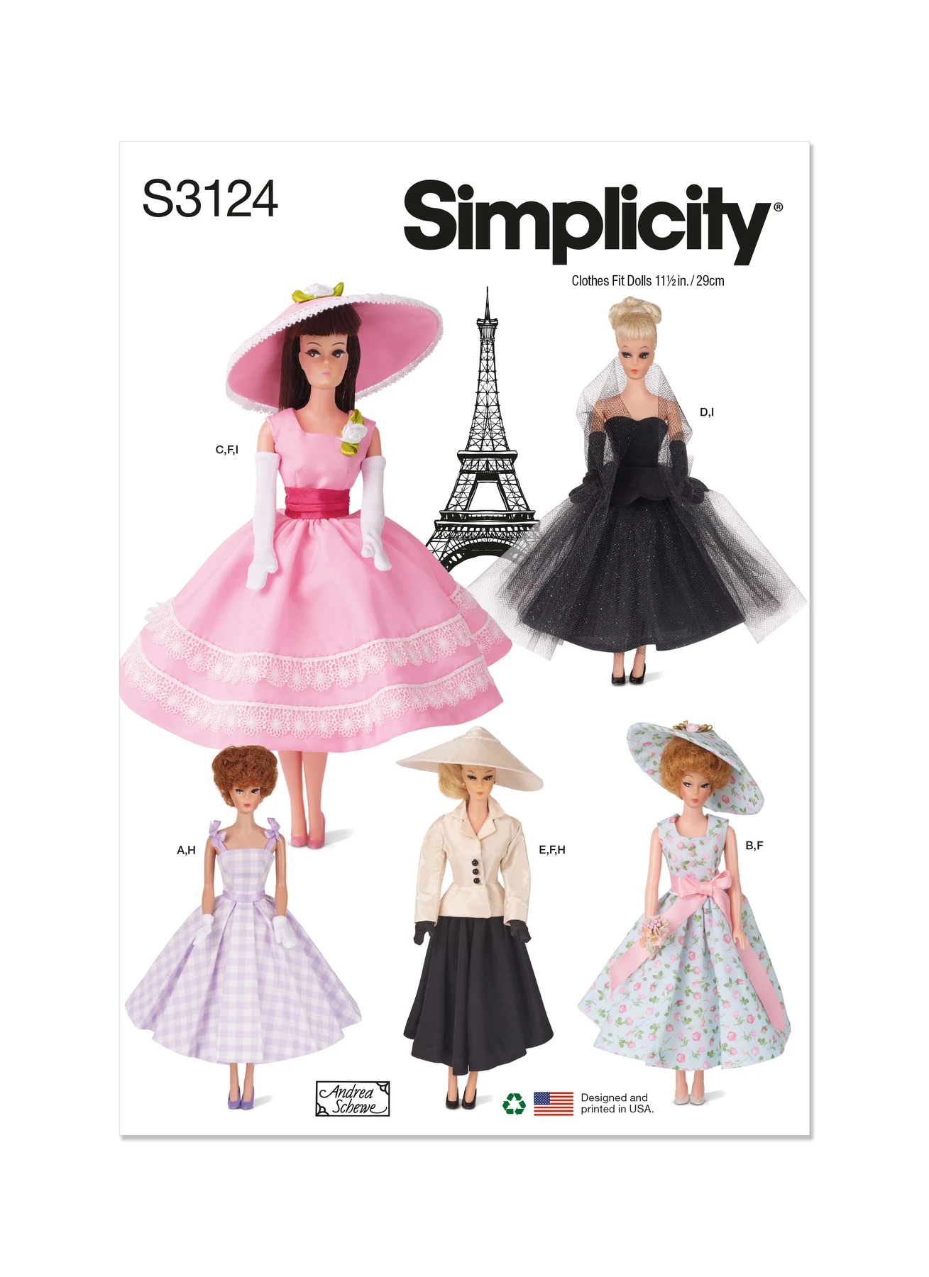 Simplicity Sewing Pattern 11-1/2" Fashion Doll Clothes by Andrea Schewe 1 Simplicity Sewing Pattern 11-1/2" Fashion Doll Clothes by Andrea Schewe