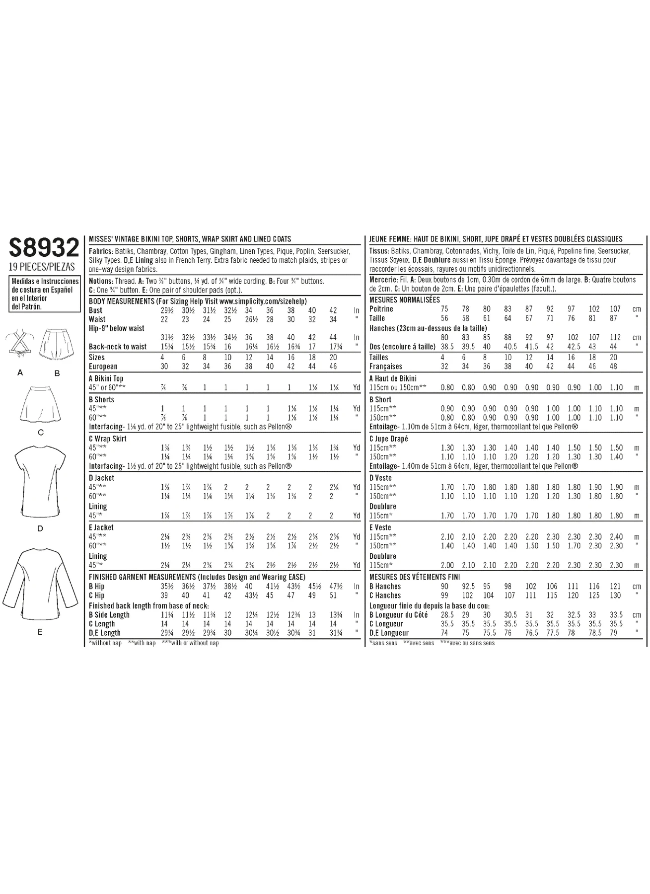 Simplicity Sewing Pattern 1940s Misses' Vintage Bikini Top, Shorts, Wrap, Skirt and Coat 7 Simplicity Sewing Pattern 1940s Misses' Vintage Bikini Top, Shorts, Wrap, Skirt and Coat