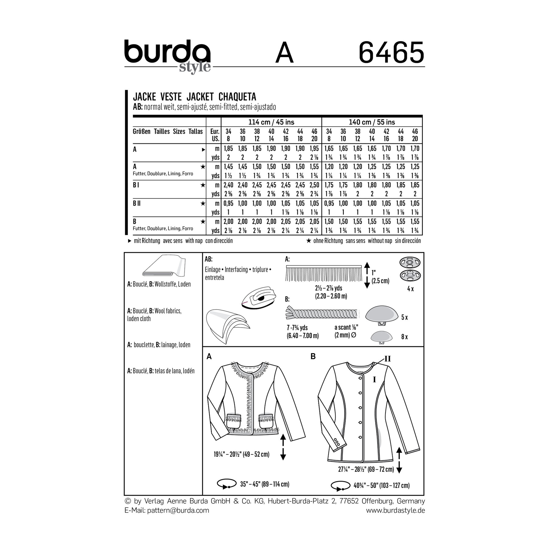 Burda Style Sewing Pattern Misses' Collarless Jacket 4 Burda Style Sewing Pattern Misses' Collarless Jacket