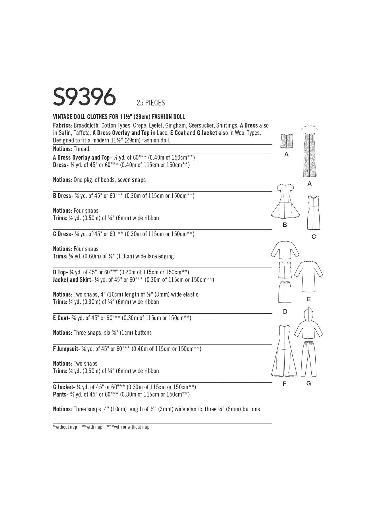 Simplicity Sewing Pattern Vintage Doll Clothes for 11-1/2" Doll 3 Simplicity Sewing Pattern Vintage Doll Clothes for 11-1/2" Doll