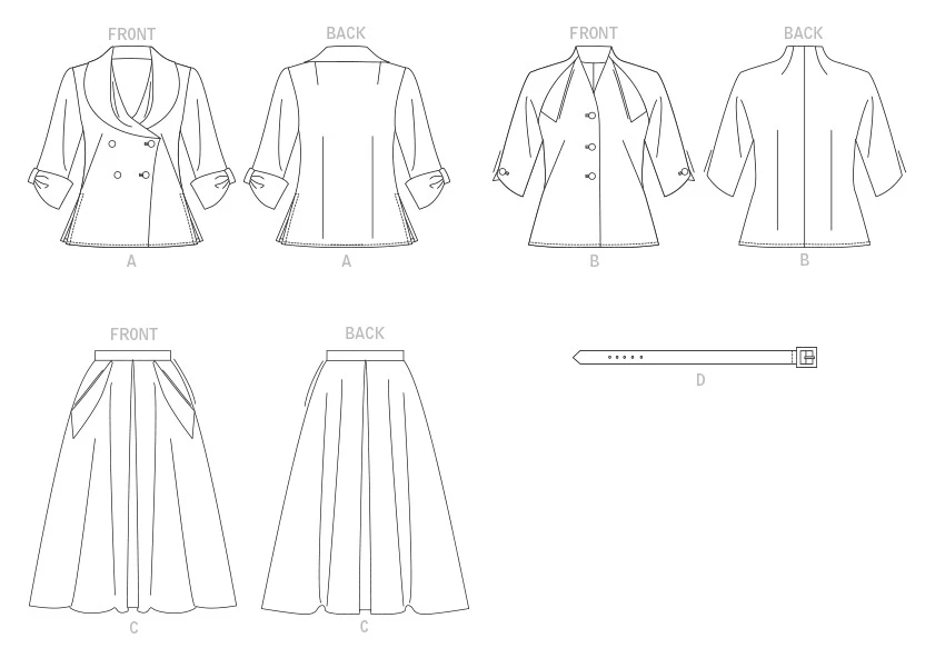 Vogue Patterns 1940s Misses' Blouse, Skirt and Belt 4 Vogue Patterns 1940s Misses' Blouse, Skirt and Belt