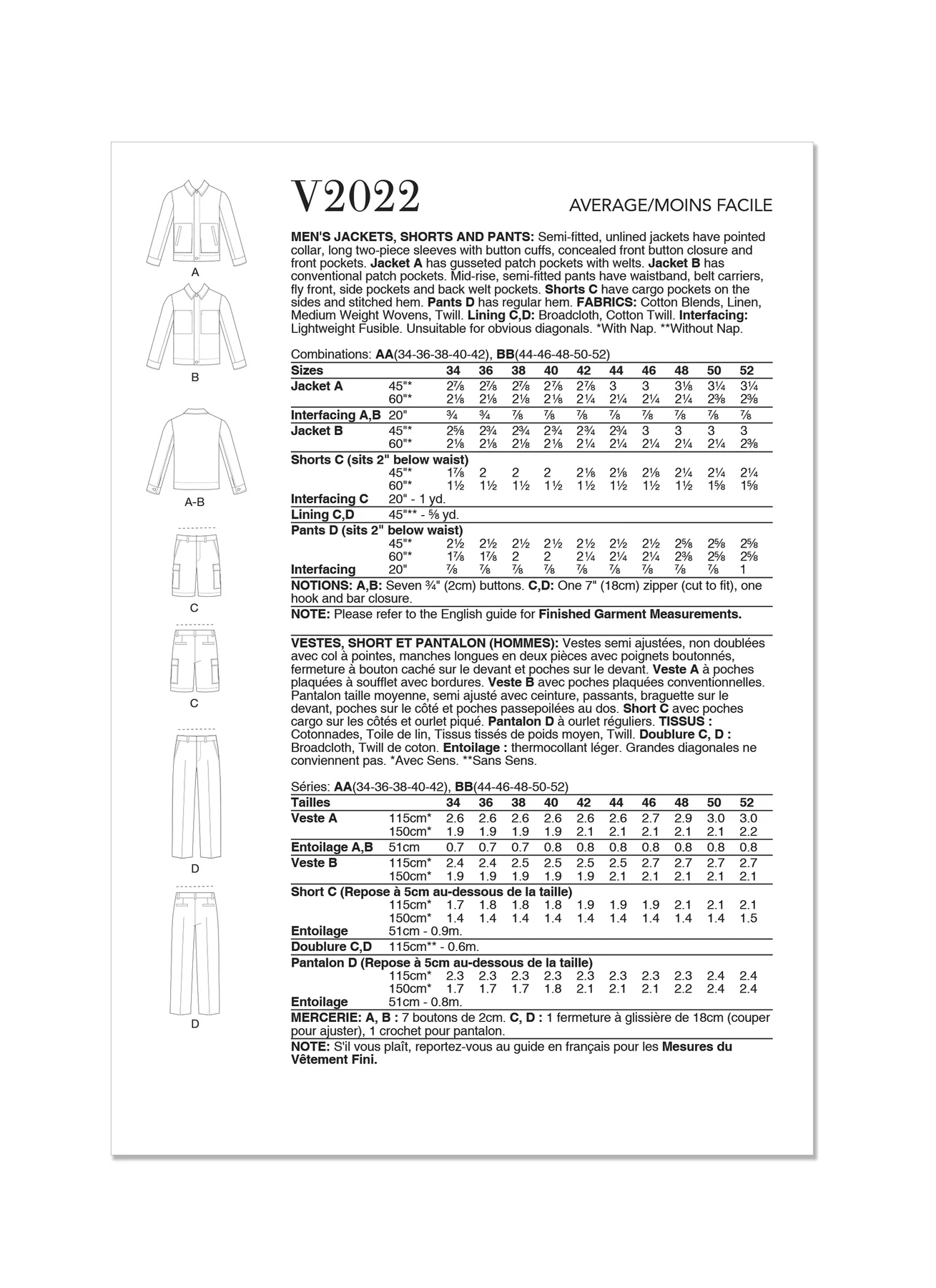 Vogue Patterns Men's Jackets, Shorts and Pants 8 Vogue Patterns Men's Jackets, Shorts and Pants