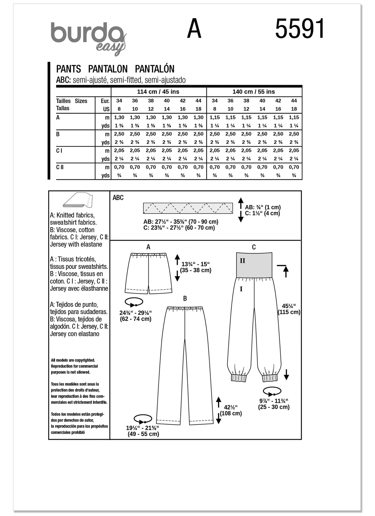 Burda Style Pattern 5591 Misses' Pants and Shorts 12 Burda Style Pattern 5591 Misses' Pants and Shorts