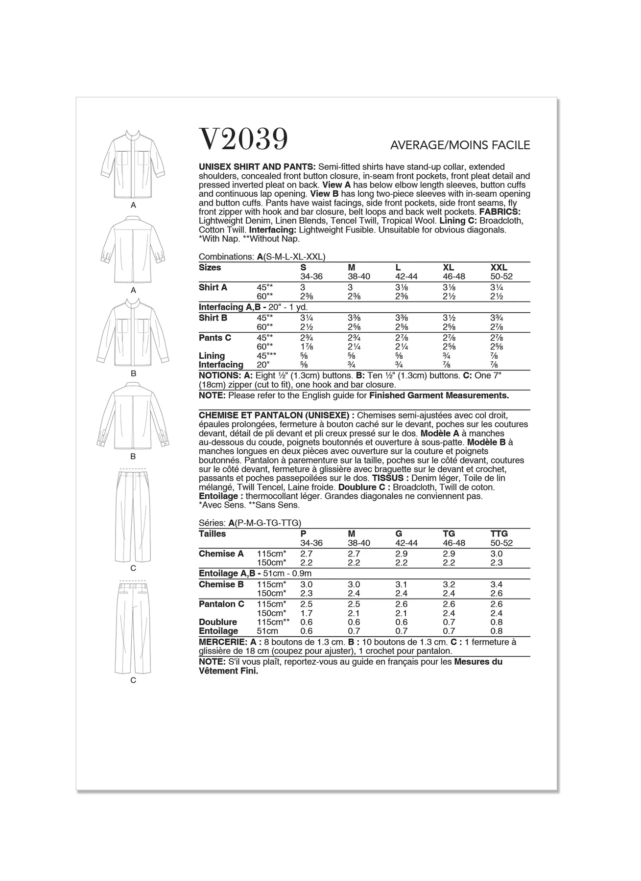 Vogue Patterns Unisex Shirt and Pants (PDF) 11 Vogue Patterns Unisex Shirt and Pants (PDF)