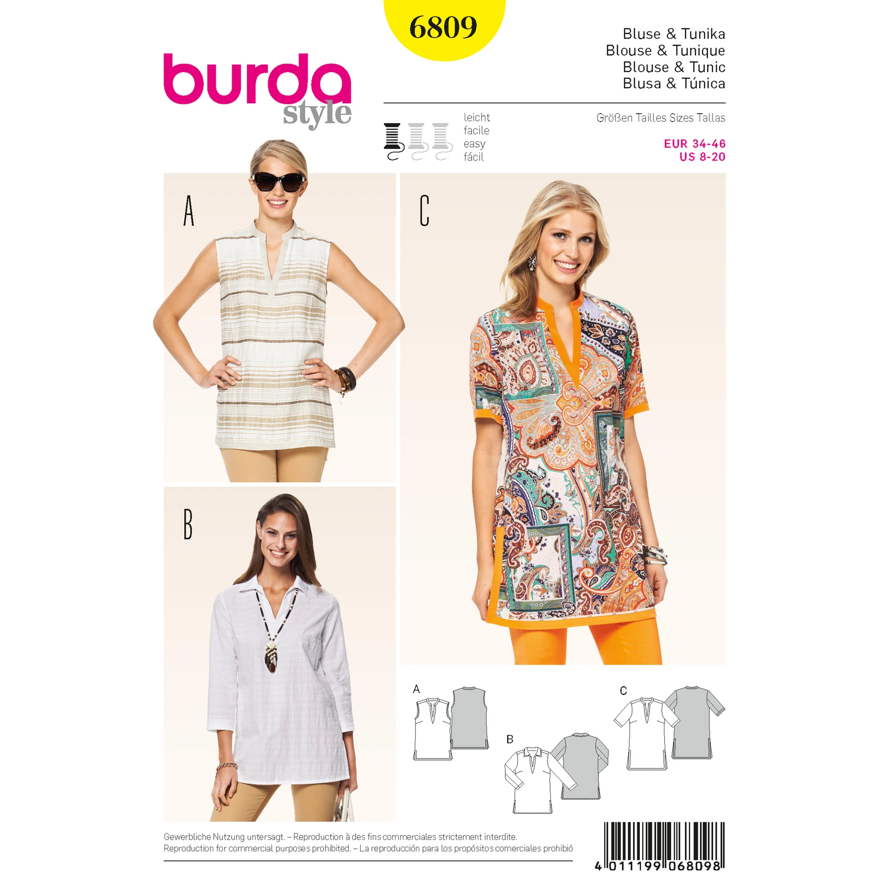Burda Style Sewing Pattern Tops, Shirts, Blouses