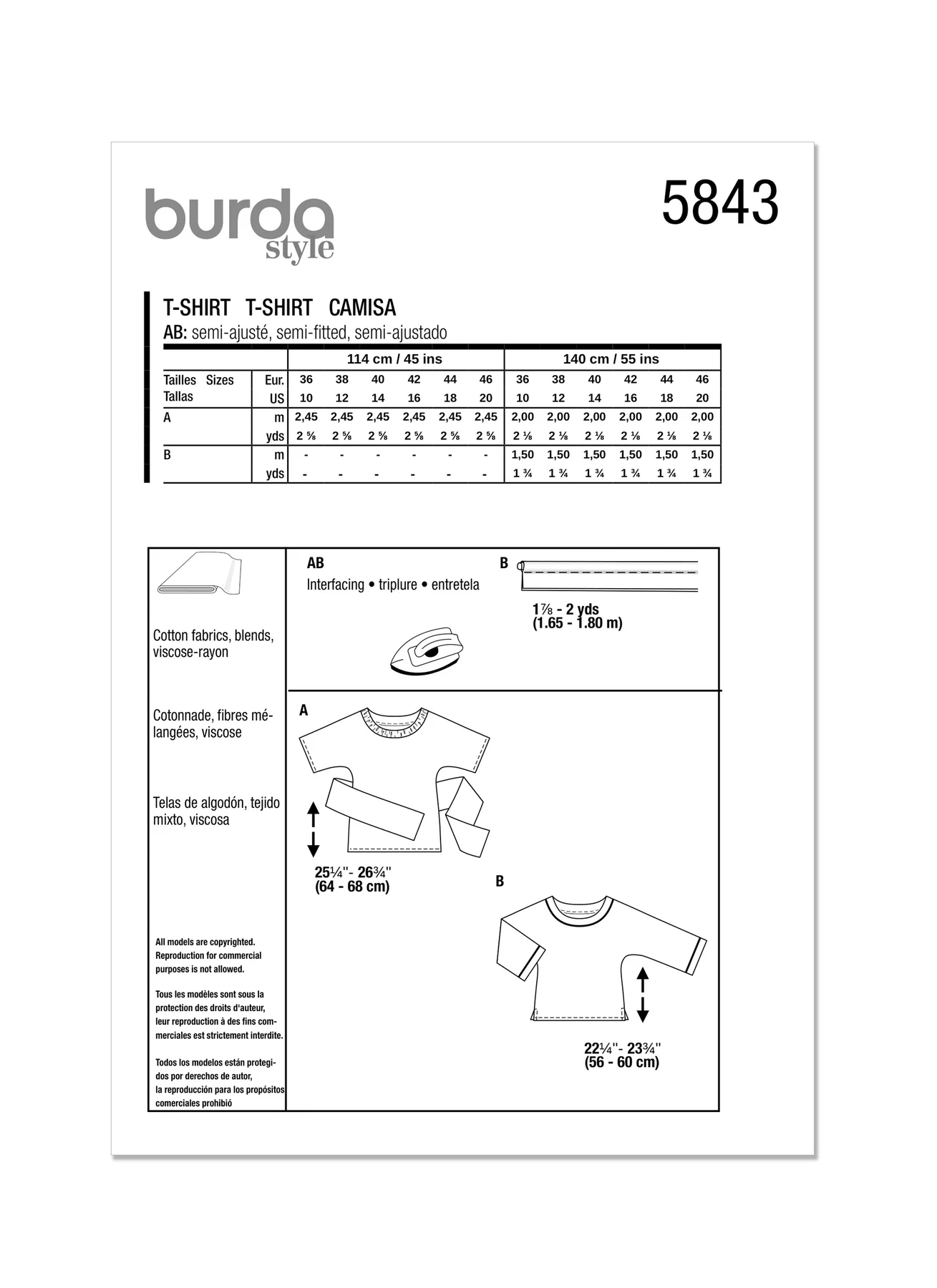 Burda Style Sewing Pattern 5843 Misses' Shirt 10 Burda Style Sewing Pattern 5843 Misses' Shirt