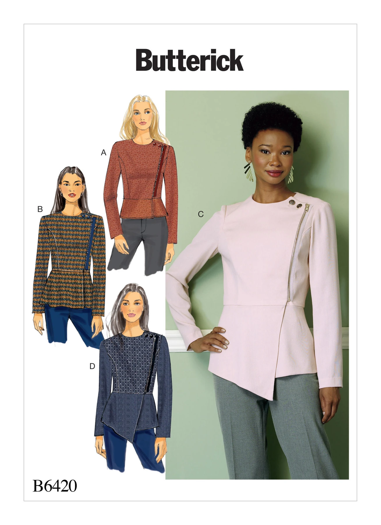 Butterick Sewing Pattern Misses' Asymmetrical-Zip, Peplum Moto Jackets (PDF) 1 Butterick Sewing Pattern Misses' Asymmetrical-Zip, Peplum Moto Jackets (PDF)