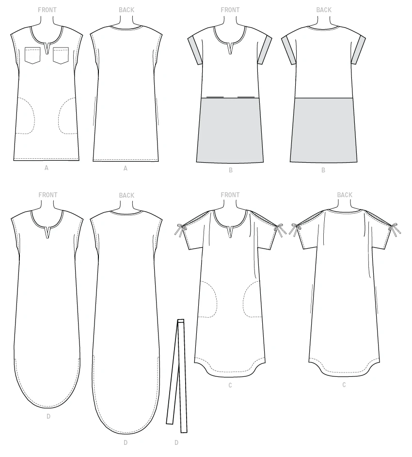 McCall's Sewing Pattern Misses' Pullover Dresses With Sleeve Ties, Pocket Variations & Belt 6 McCall's Sewing Pattern Misses' Pullover Dresses With Sleeve Ties, Pocket Variations & Belt