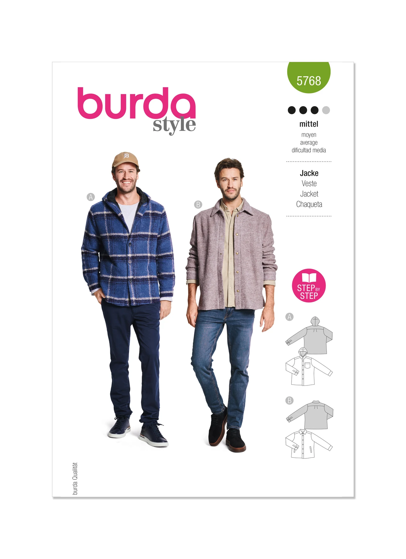 Burda Style Sewing Pattern 5768 Men's Jacket 1 Burda Style Sewing Pattern 5768 Men's Jacket