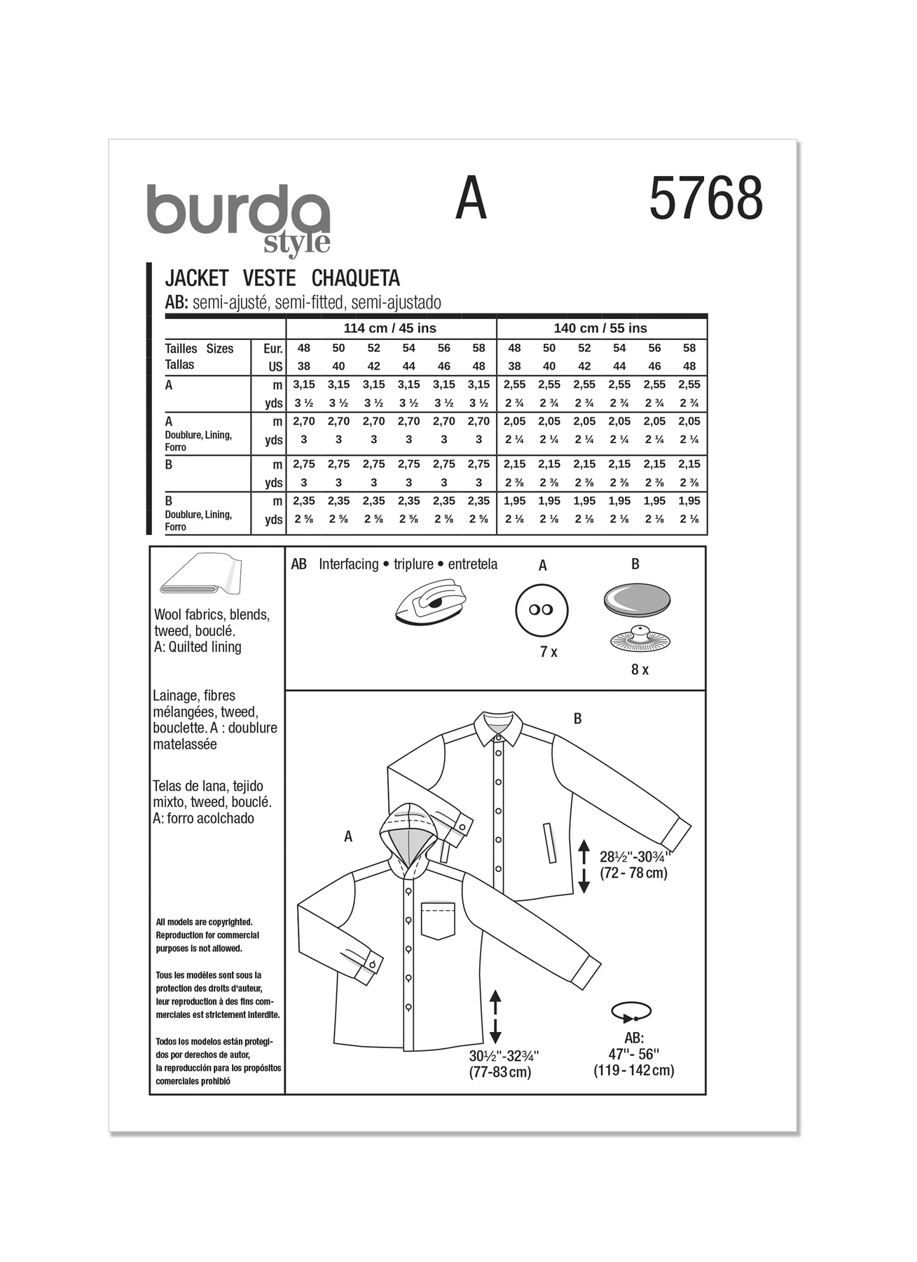 Burda Style Sewing Pattern 5768 Men's Jacket 10 Burda Style Sewing Pattern 5768 Men's Jacket