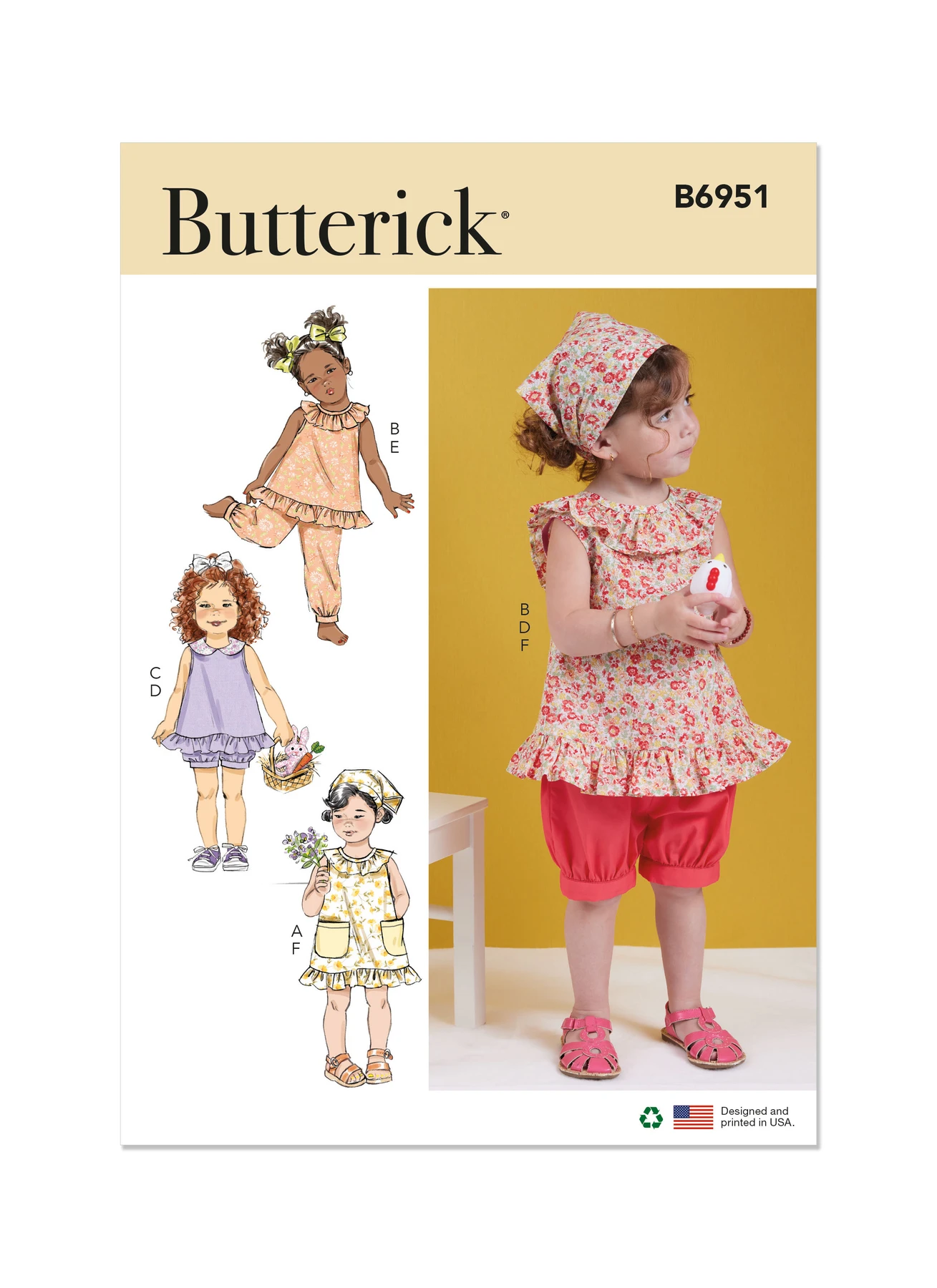 Butterick Sewing Pattern Toddlers' Dress, Tops, Shorts, Pants and Kerchief (PDF) 1 Butterick Sewing Pattern Toddlers' Dress, Tops, Shorts, Pants and Kerchief (PDF)