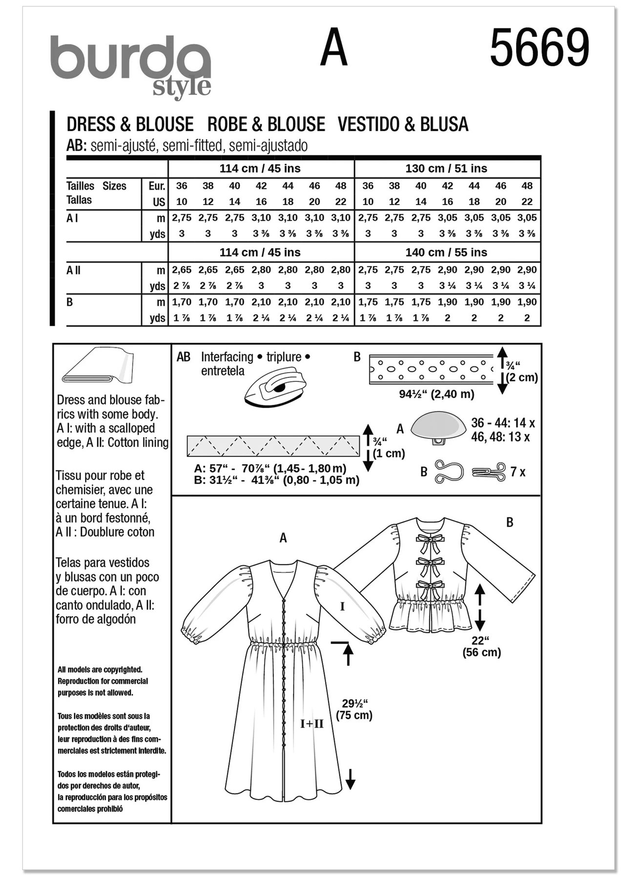 Burda Style Pattern 5669 Misses' Dress and Blouse 9 Burda Style Pattern 5669 Misses' Dress and Blouse