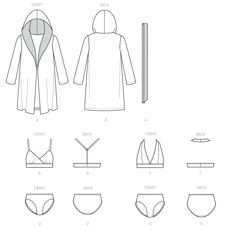 McCall's Sewing Pattern Misses' Robe with Hood, Belt, T-Back or Halter Bras, and Panties (PDF) 9 McCall's Sewing Pattern Misses' Robe with Hood, Belt, T-Back or Halter Bras, and Panties (PDF)