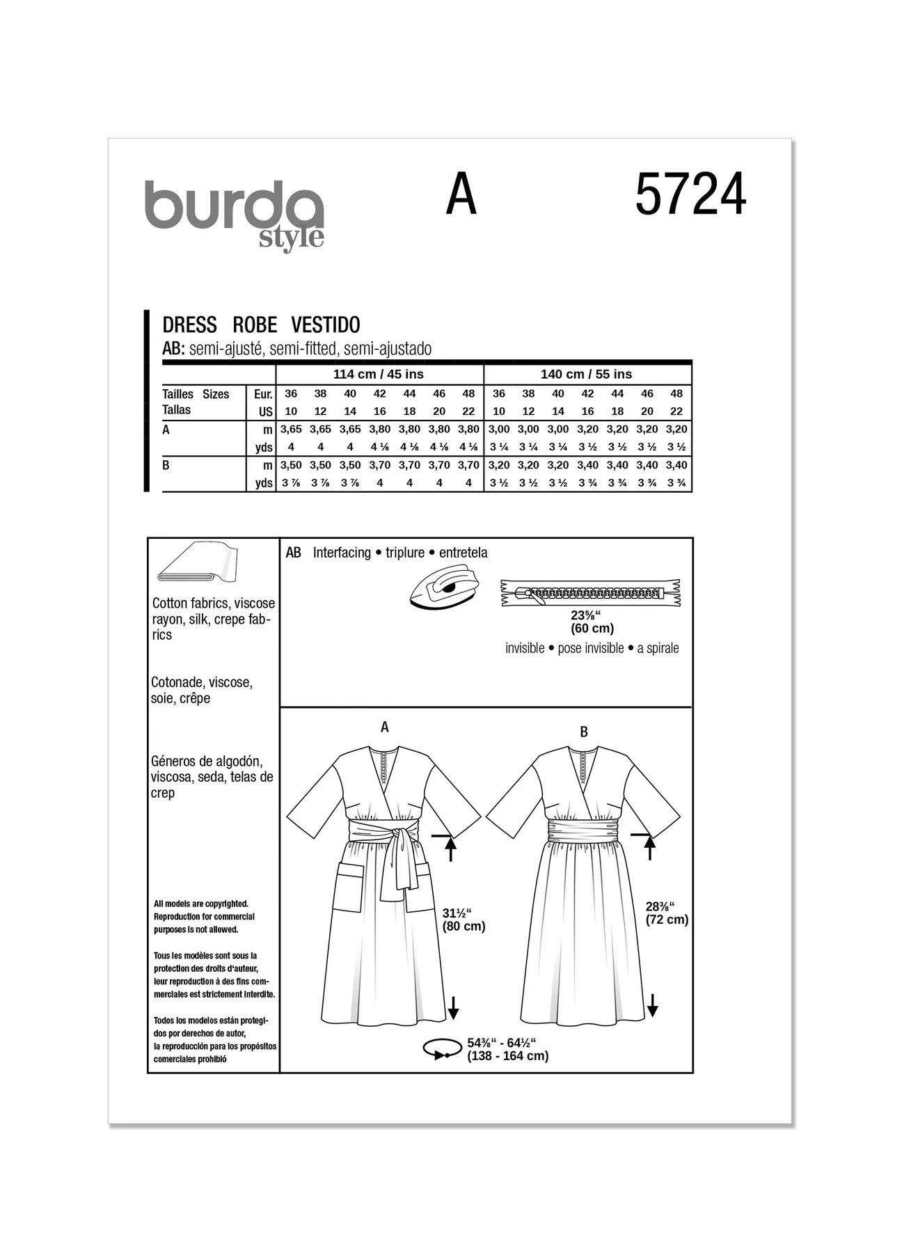 Burda Style Sewing Pattern 5724 Misses' Dress 8 Burda Style Sewing Pattern 5724 Misses' Dress