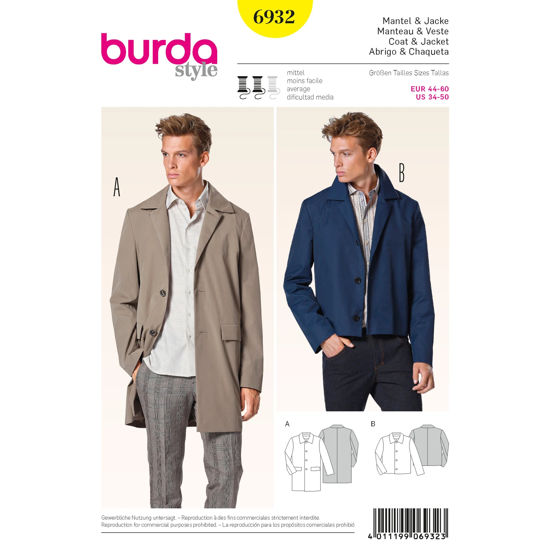 Burda Style Sewing Pattern Men's Jacket/Coat