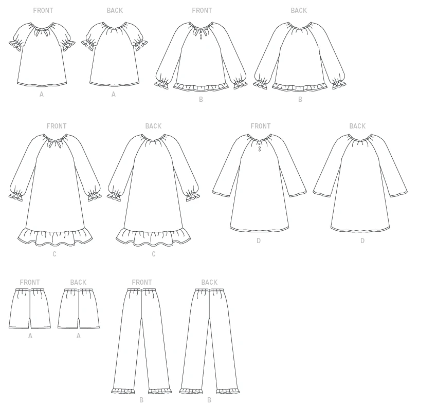 Butterick Sewing Pattern Children's/Girls' Raglan Sleeve Tops, Shorts, Pants and Gowns (PDF) 6 Butterick Sewing Pattern Children's/Girls' Raglan Sleeve Tops, Shorts, Pants and Gowns (PDF)