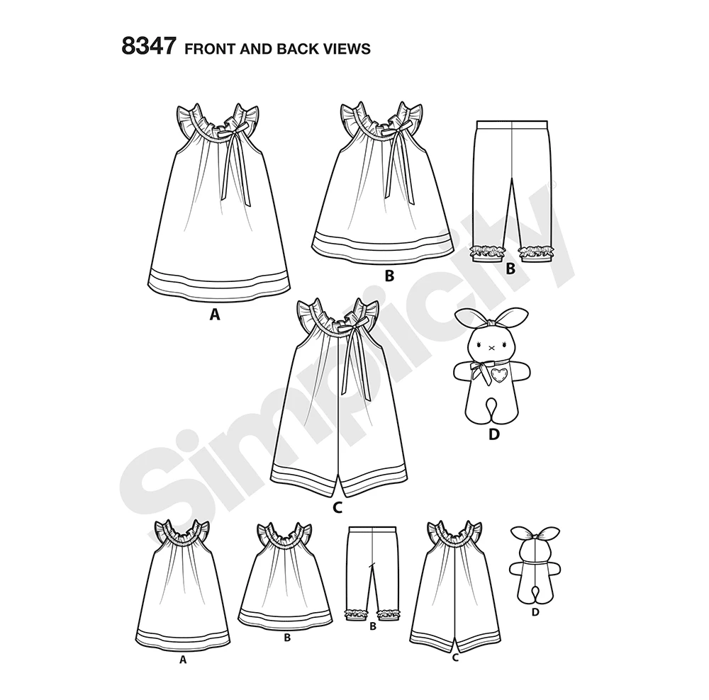 Simplicity Sewing Pattern Toddlers' Dress, Top, Knit Capris, and Stuffed Bunny 6 Simplicity Sewing Pattern Toddlers' Dress, Top, Knit Capris, and Stuffed Bunny