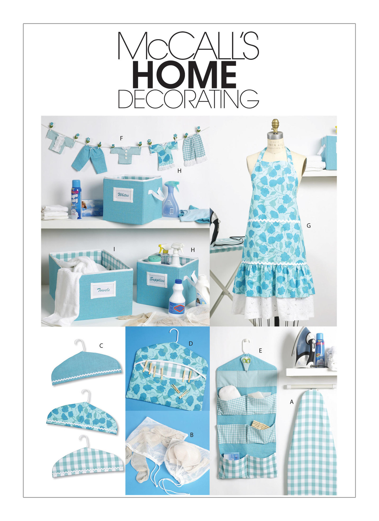 McCall's Sewing Pattern Apron, Ironing Board Cover, Organizer, Bins, Hanger Cover, Clothespin Holder, Banner and Scissor Caddy 1 McCall's Sewing Pattern Apron, Ironing Board Cover, Organizer, Bins, Hanger Cover, Clothespin Holder, Banner and Scissor Caddy