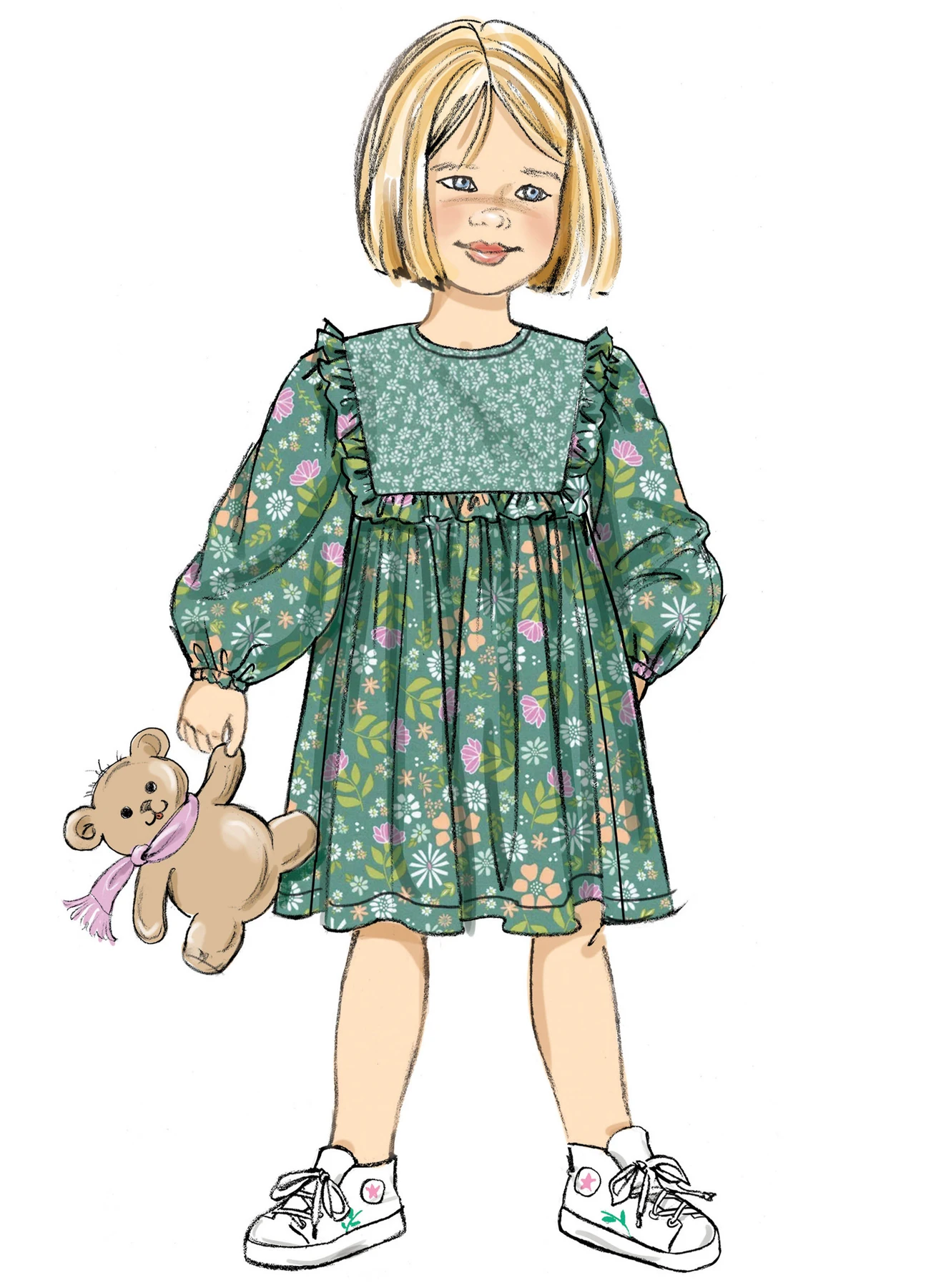 Butterick Sewing Pattern Children's Gathered Dress with Sleeve Variations 4 Butterick Sewing Pattern Children's Gathered Dress with Sleeve Variations