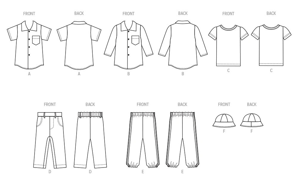 Butterick Sewing Pattern Babies' Shirts, T-Shirt, Pants and Hat 10 Butterick Sewing Pattern Babies' Shirts, T-Shirt, Pants and Hat