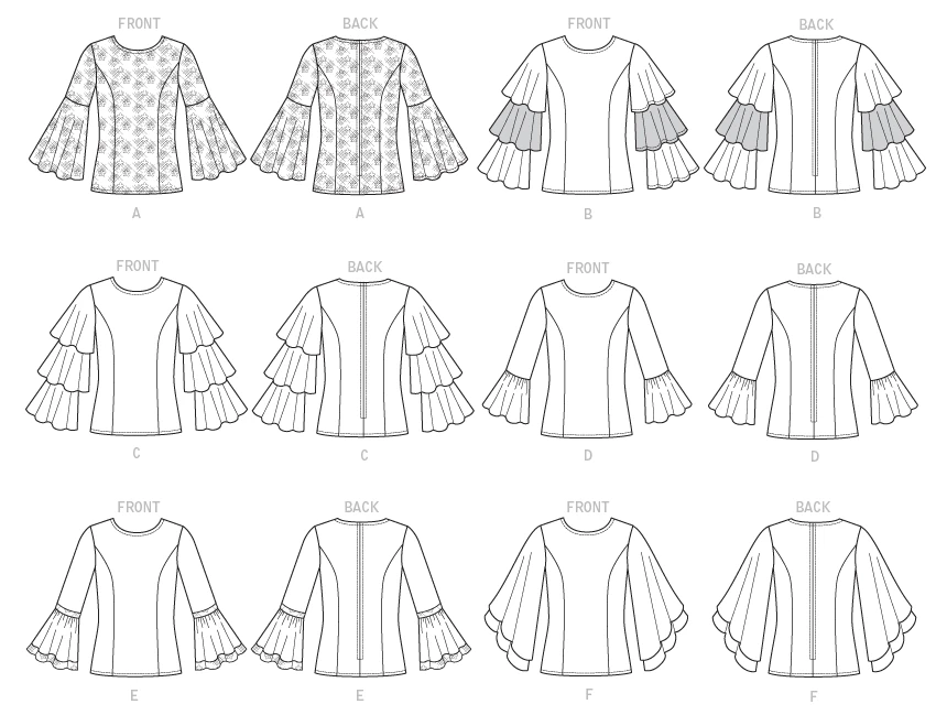 Vogue Patterns Misses' Princess Seam Tops with Flared Sleeve Variations 10 Vogue Patterns Misses' Princess Seam Tops with Flared Sleeve Variations