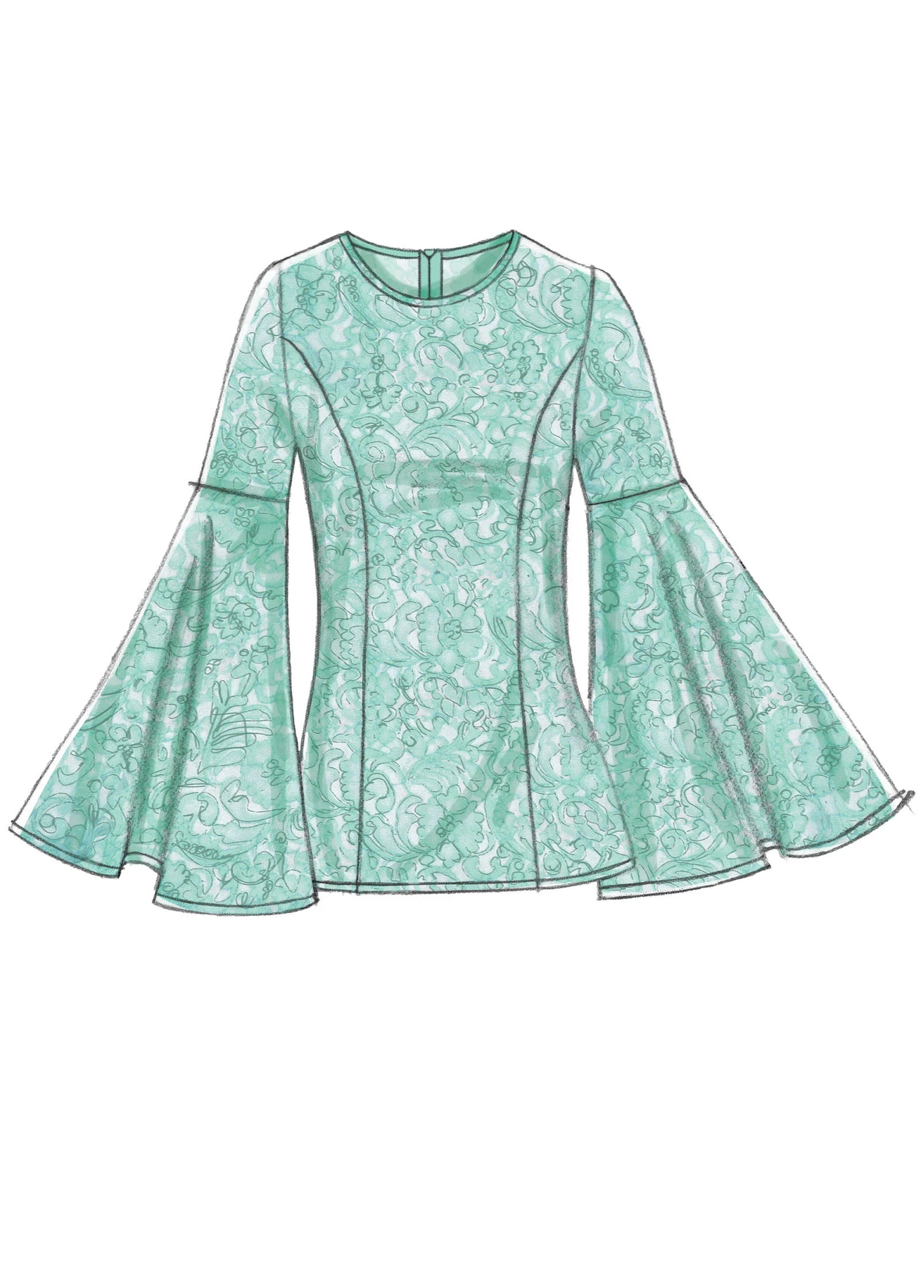 Vogue Patterns Misses' Princess Seam Tops with Flared Sleeve Variations 4 Vogue Patterns Misses' Princess Seam Tops with Flared Sleeve Variations