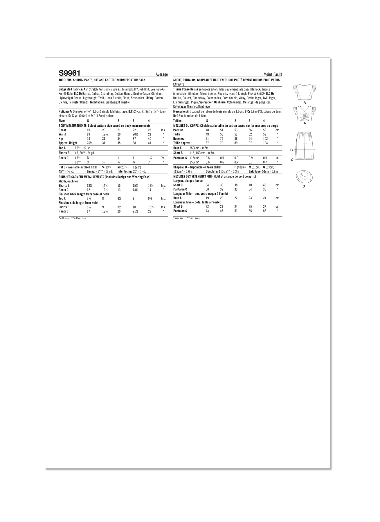 Simplicity Sewing Pattern Toddlers' Shorts, Pants, Hat and Knit Top Worn Front or Back 9 Simplicity Sewing Pattern Toddlers' Shorts, Pants, Hat and Knit Top Worn Front or Back