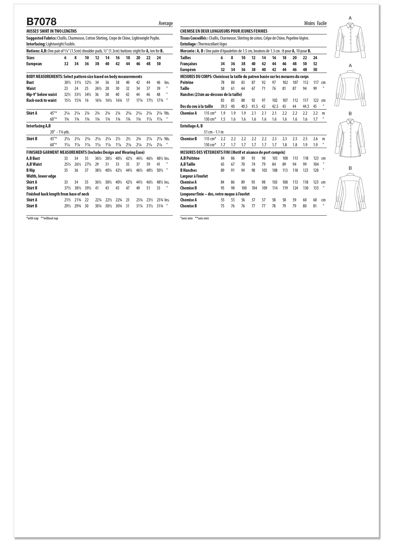 Butterick Sewing Pattern Misses' Shirt in Two Lengths (PDF) 5 Butterick Sewing Pattern Misses' Shirt in Two Lengths (PDF)