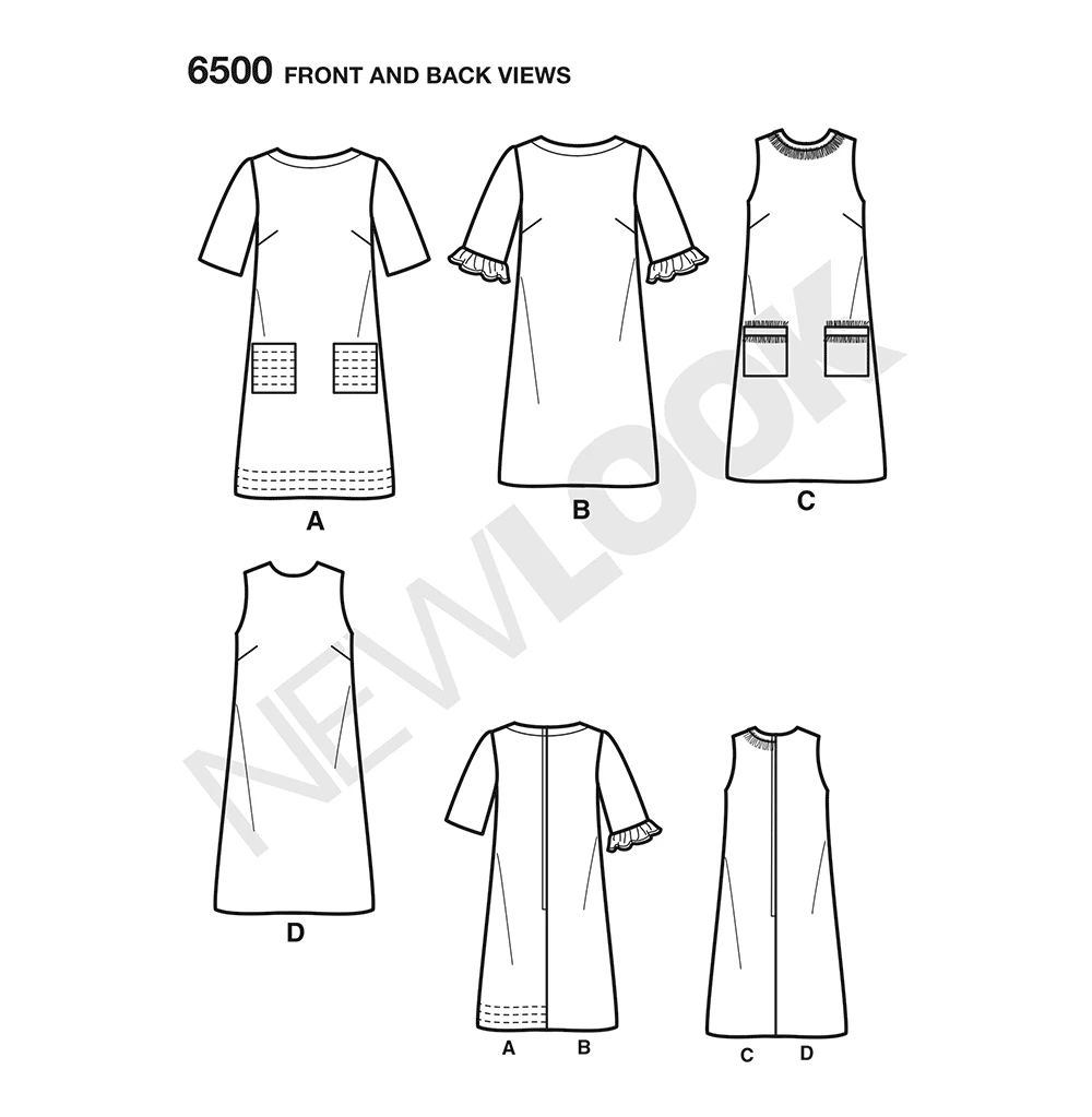 New Look Sewing Pattern Misses' Dress with Neckline, Sleeve, and Pocket Variations 8 New Look Sewing Pattern Misses' Dress with Neckline, Sleeve, and Pocket Variations