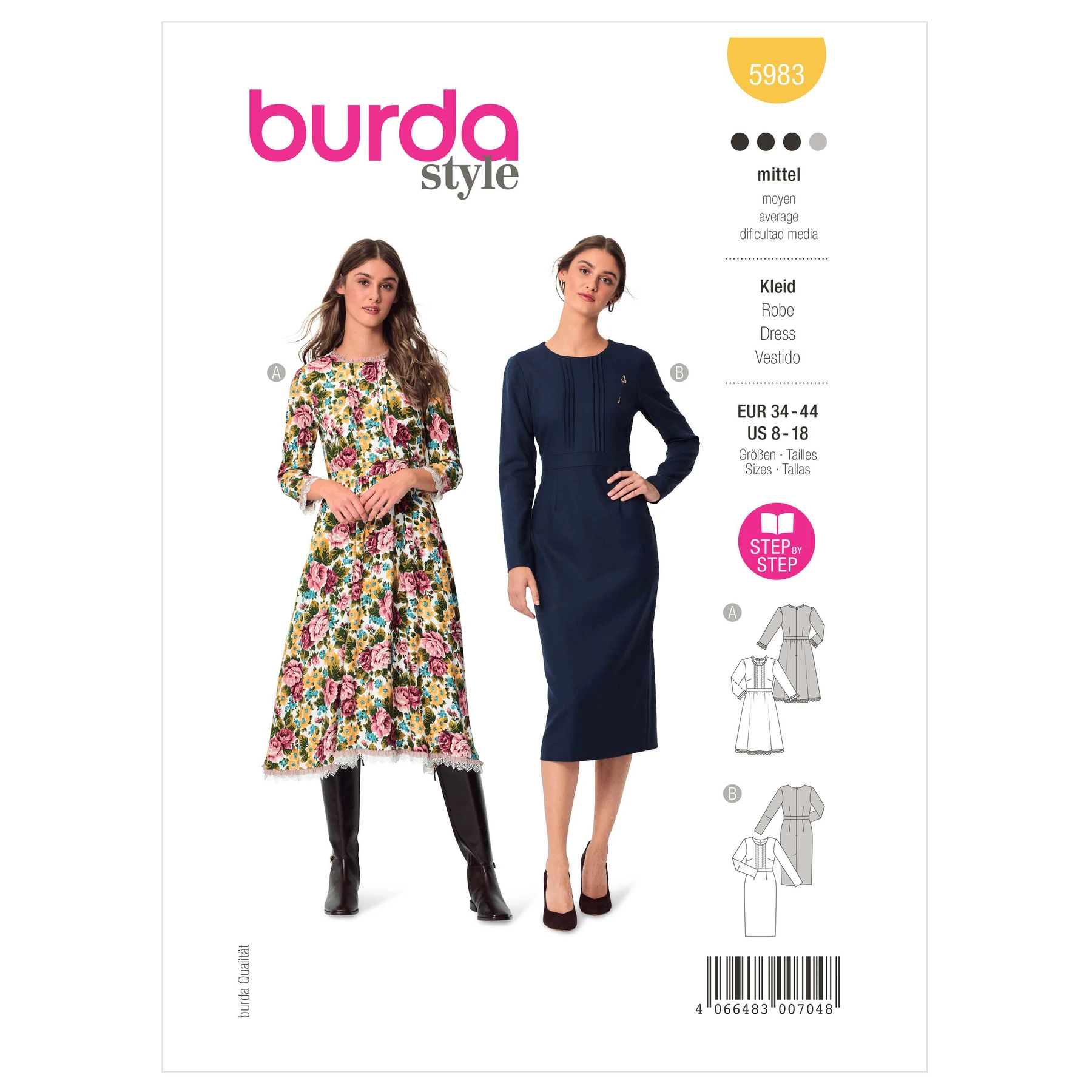 Burda Style Sewing Pattern 5983 Misses' Dress with Waistband and Wide or Narrow Skirt 1 Burda Style Sewing Pattern 5983 Misses' Dress with Waistband and Wide or Narrow Skirt