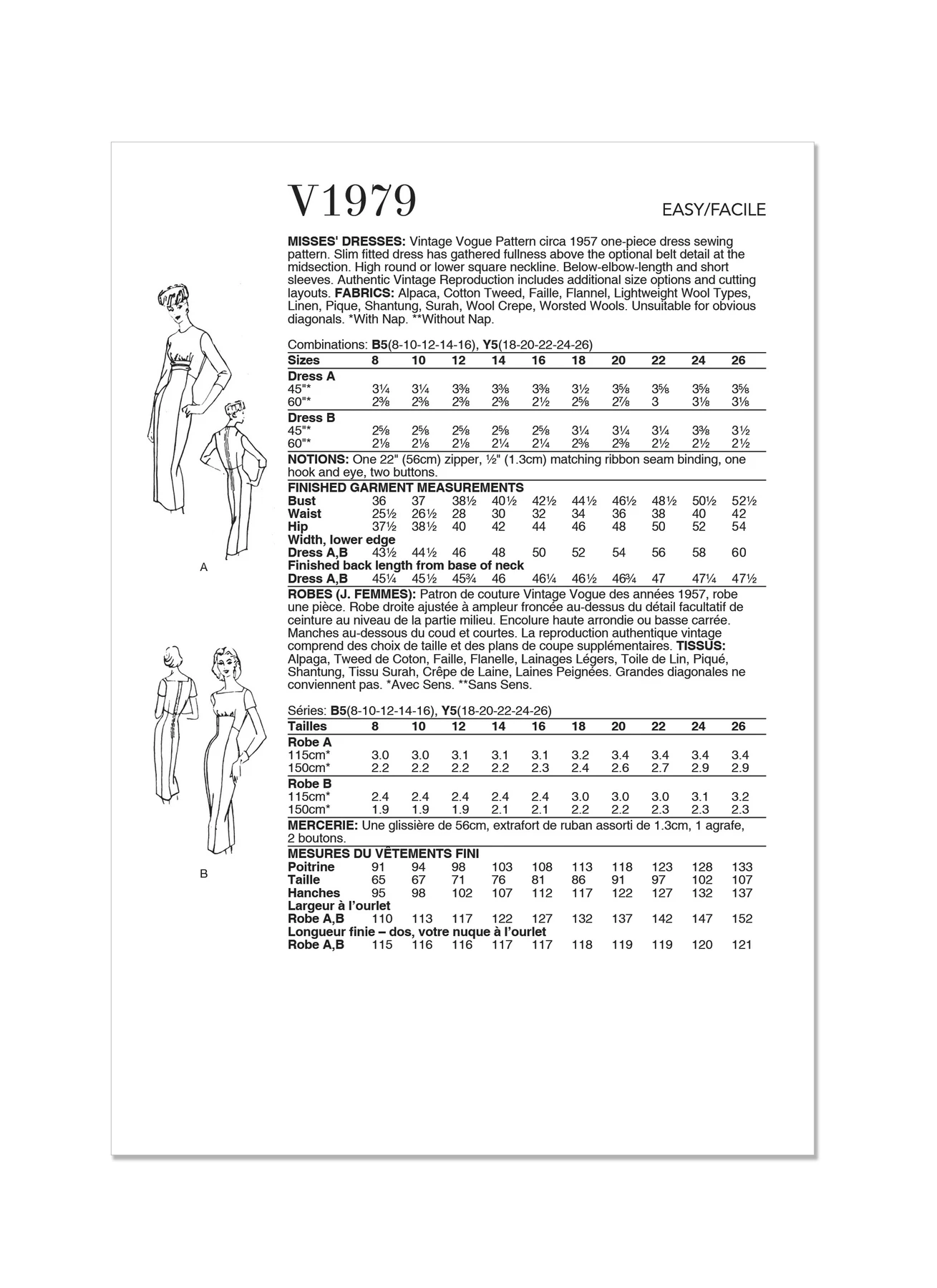 Vogue Patterns 1950s Misses' Dresses 4 Vogue Patterns 1950s Misses' Dresses