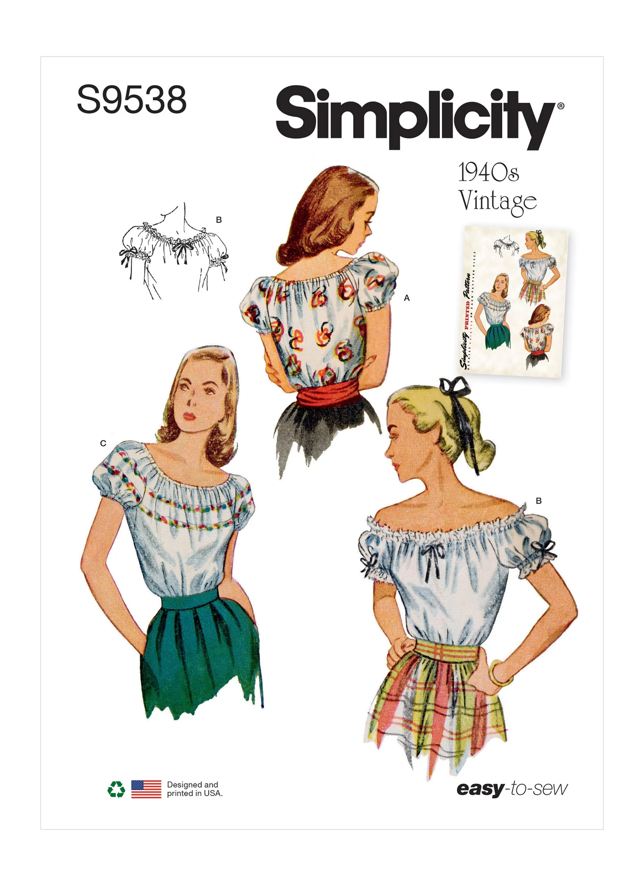 Simplicity Sewing Pattern 1940s Misses' Blouses 1 Simplicity Sewing Pattern 1940s Misses' Blouses