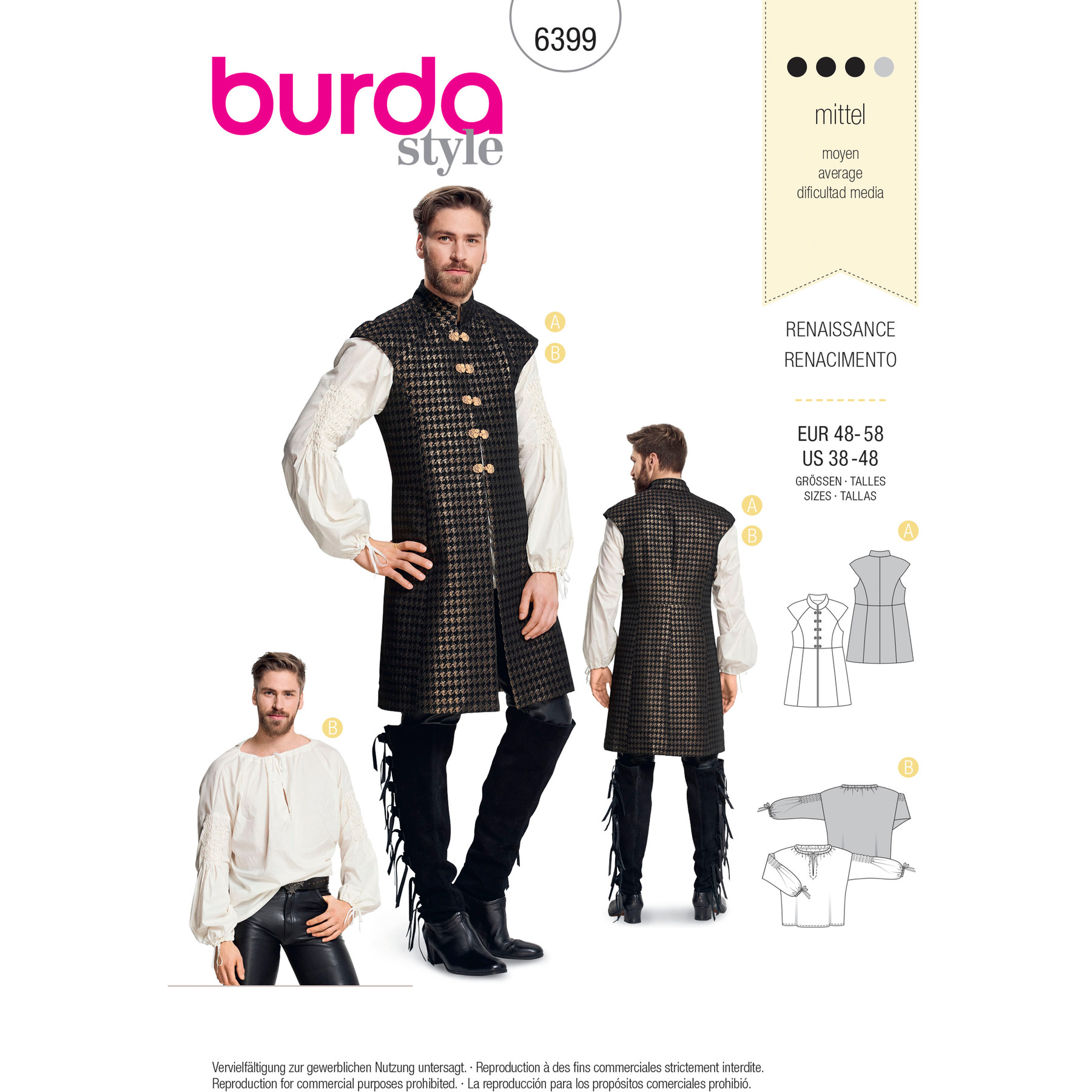 Burda Style Sewing Pattern Men's Renaissance Shirt & Waistcoat 1 Burda Style Sewing Pattern Men's Renaissance Shirt & Waistcoat