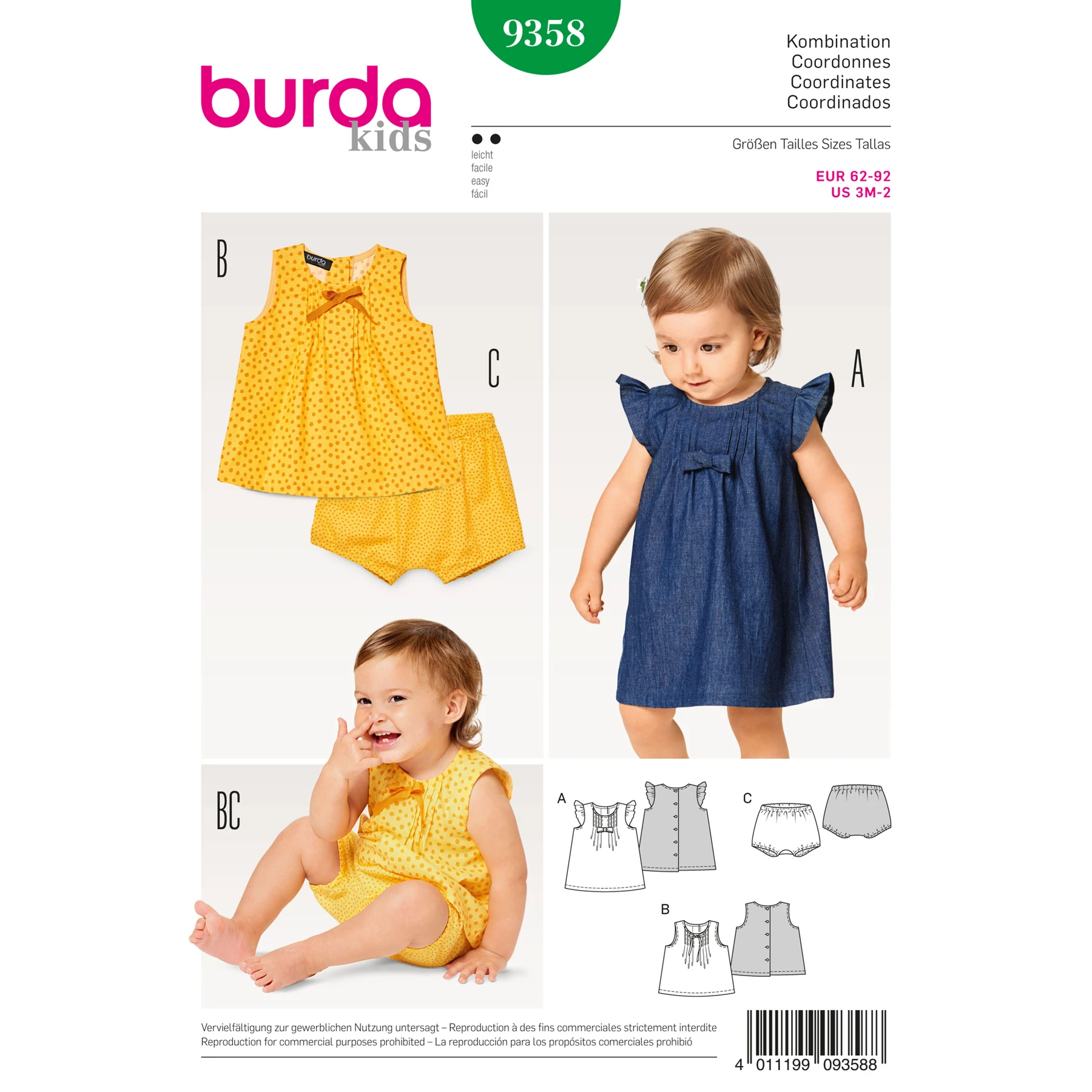 Burda Style Sewing Pattern Baby Dress, Top and Panties