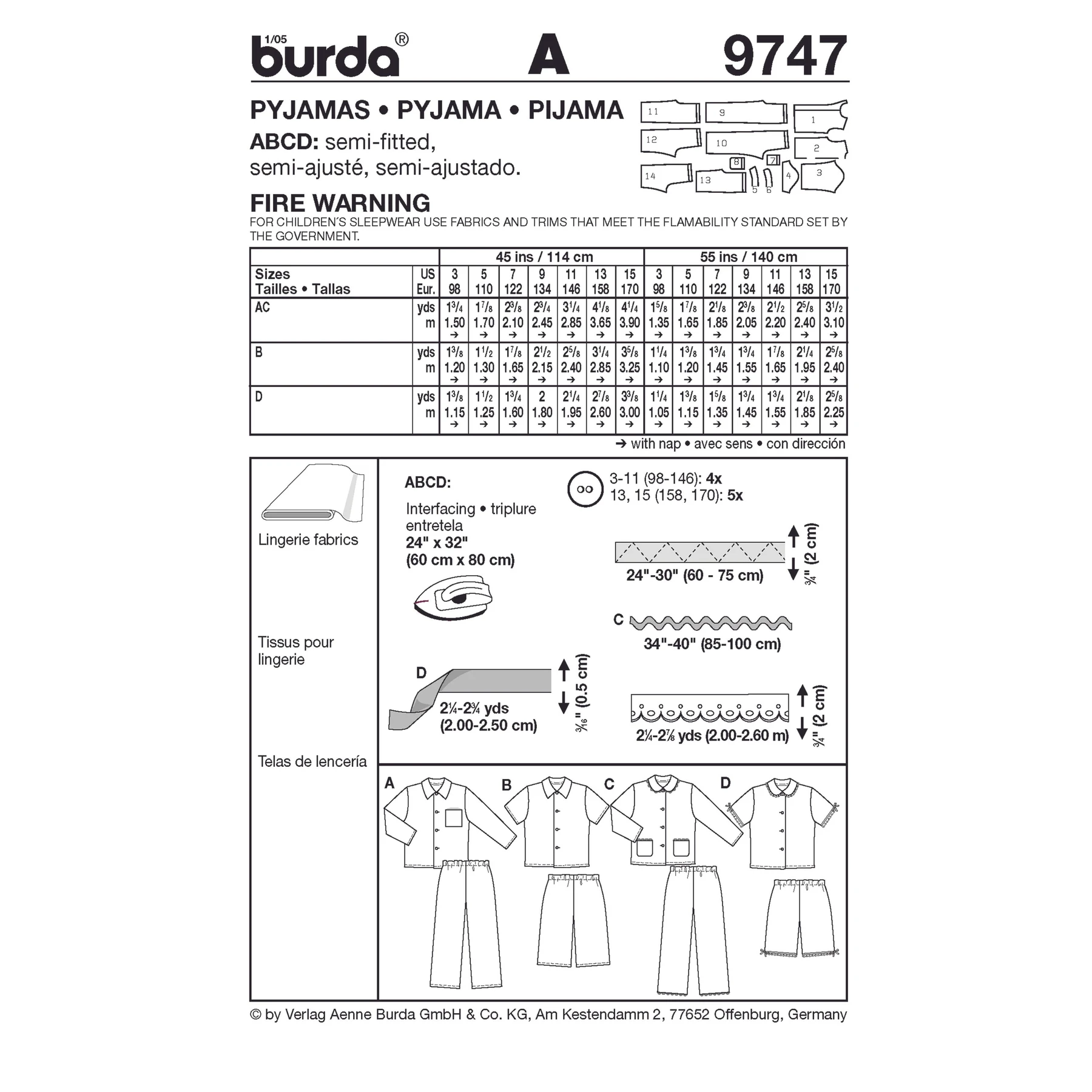 Burda Style Sewing Pattern Pyjama 2 Burda Style Sewing Pattern Pyjama