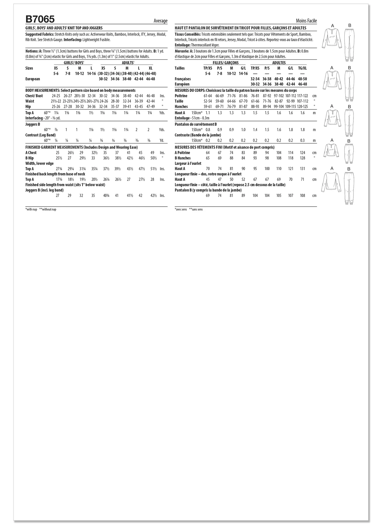 Butterick Sewing Pattern Girl's and Boy's and Adult Knit Tops and Joggers 6 Butterick Sewing Pattern Girl's and Boy's and Adult Knit Tops and Joggers