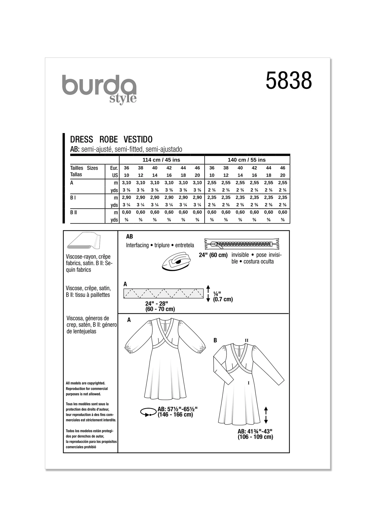 Burda Style Sewing Pattern 5838 Misses' Dress 10 Burda Style Sewing Pattern 5838 Misses' Dress