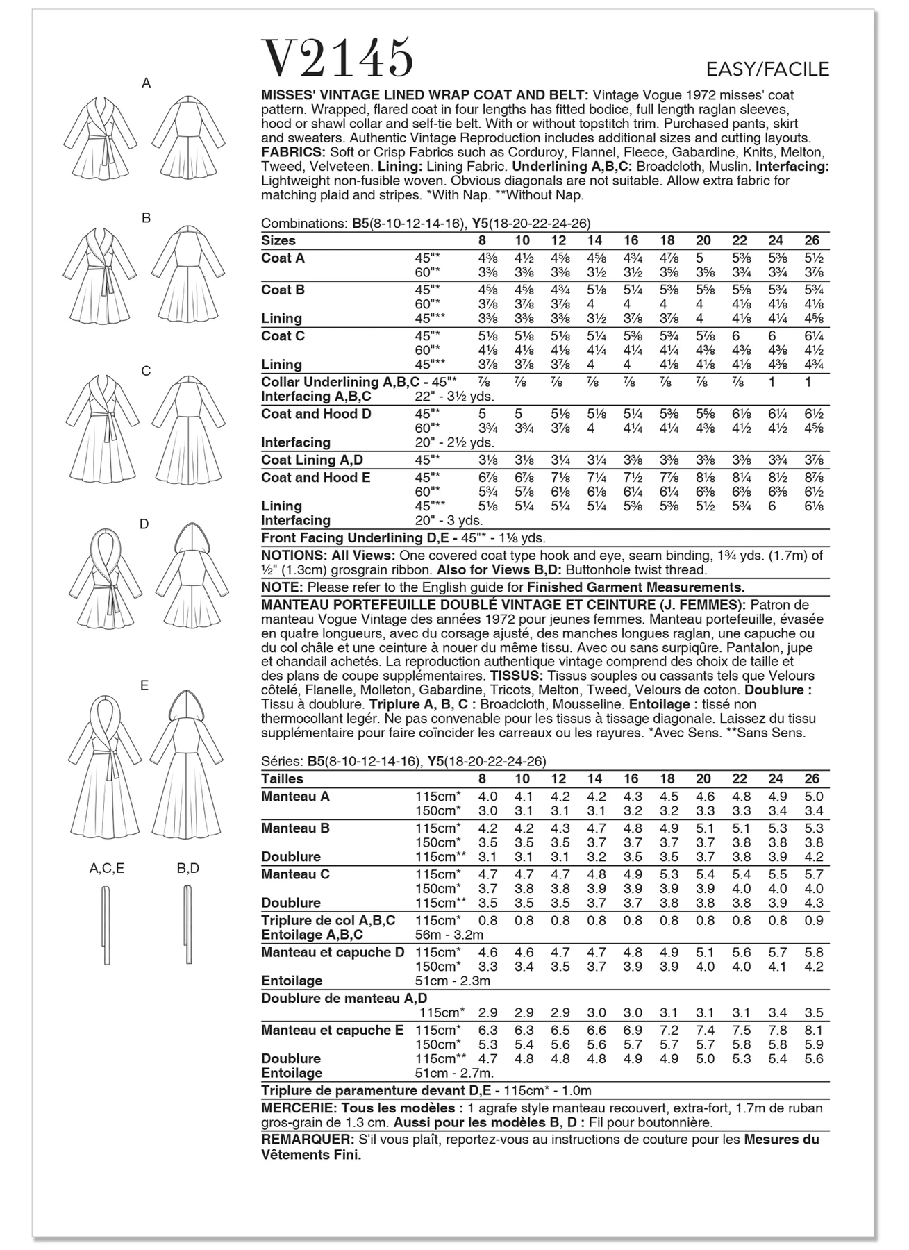Vogue Patterns 1970s Misses' Vintage Lined Wrap Coat and Belt (PDF) 4 Vogue Patterns 1970s Misses' Vintage Lined Wrap Coat and Belt (PDF)