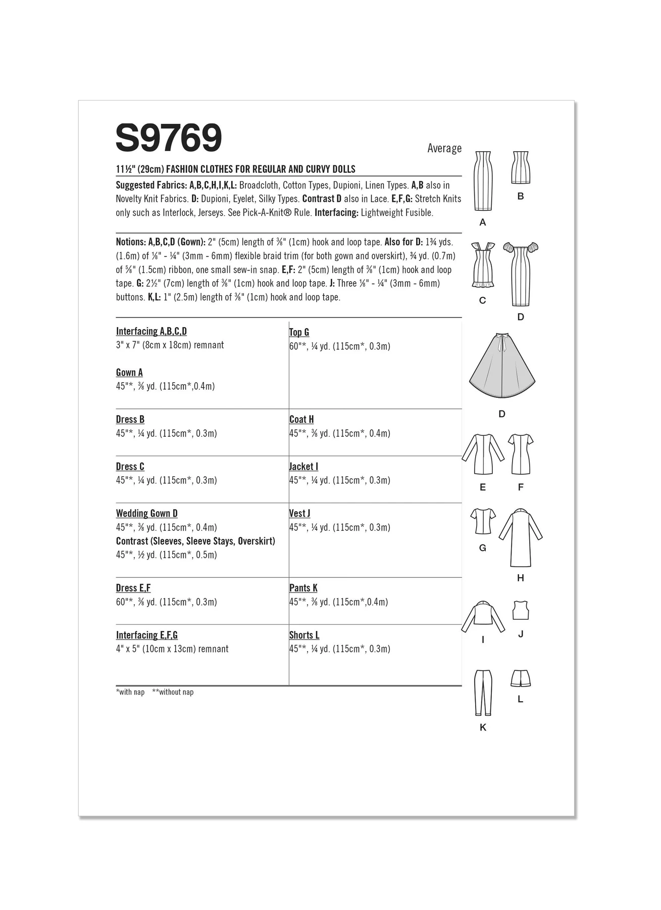 Simplicity Sewing Pattern 11 1/2" Fashion Clothes for Regular and Curvy Size Dolls by Andrea Schewe Designs 14 Simplicity Sewing Pattern 11 1/2" Fashion Clothes for Regular and Curvy Size Dolls by Andrea Schewe Designs
