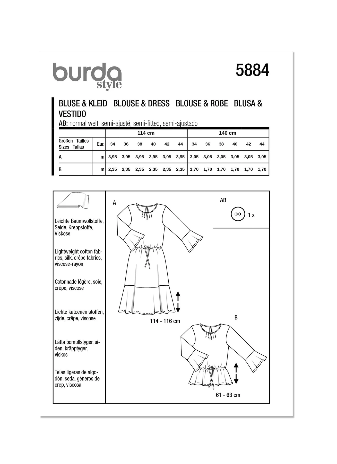 Burda Style Sewing Pattern 5884 Misses' Blouse & Dress (PDF) 9 Burda Style Sewing Pattern 5884 Misses' Blouse & Dress (PDF)