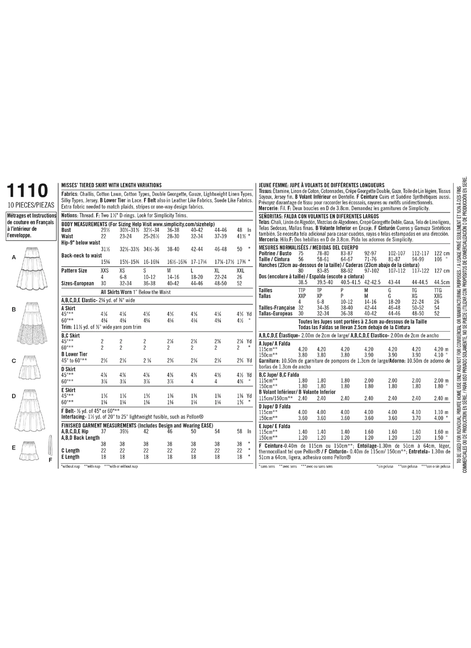 Simplicity Sewing Pattern Misses' Tiered Skirt with Length Variations (PDF) 3 Simplicity Sewing Pattern Misses' Tiered Skirt with Length Variations (PDF)