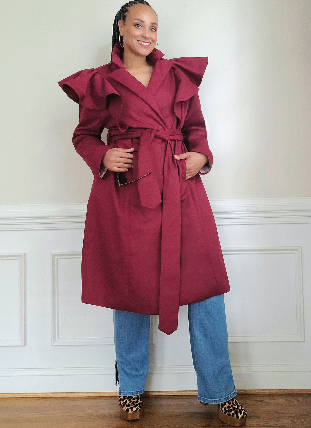 Know Me Sewing Pattern Misses' Single Breasted Trench Coat with Shoulder Flounce and Belt by Keechii B Style 5 Know Me Sewing Pattern Misses' Single Breasted Trench Coat with Shoulder Flounce and Belt by Keechii B Style
