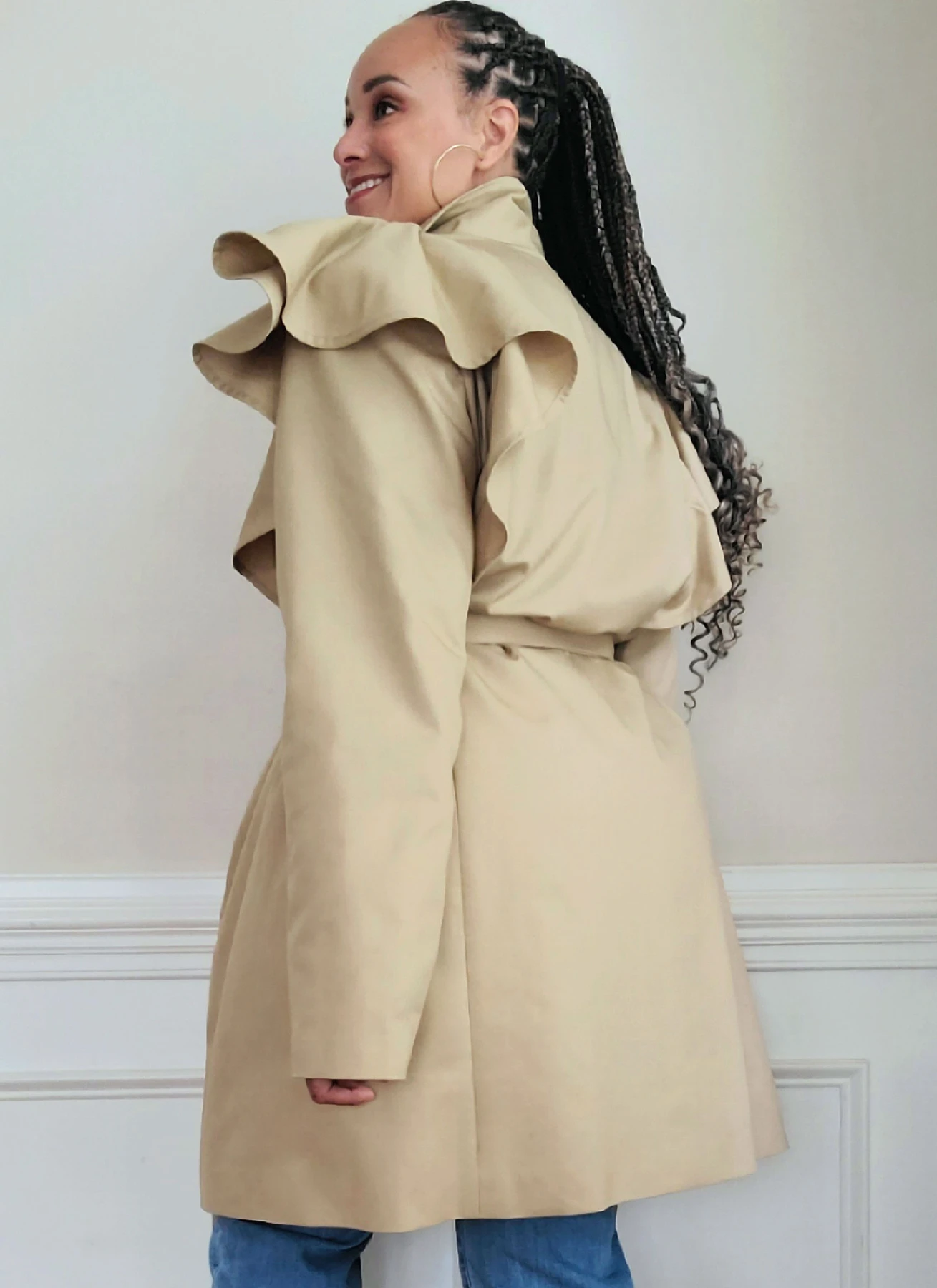 Know Me Sewing Pattern Misses' Single Breasted Trench Coat with Shoulder Flounce and Belt by Keechii B Style 6 Know Me Sewing Pattern Misses' Single Breasted Trench Coat with Shoulder Flounce and Belt by Keechii B Style